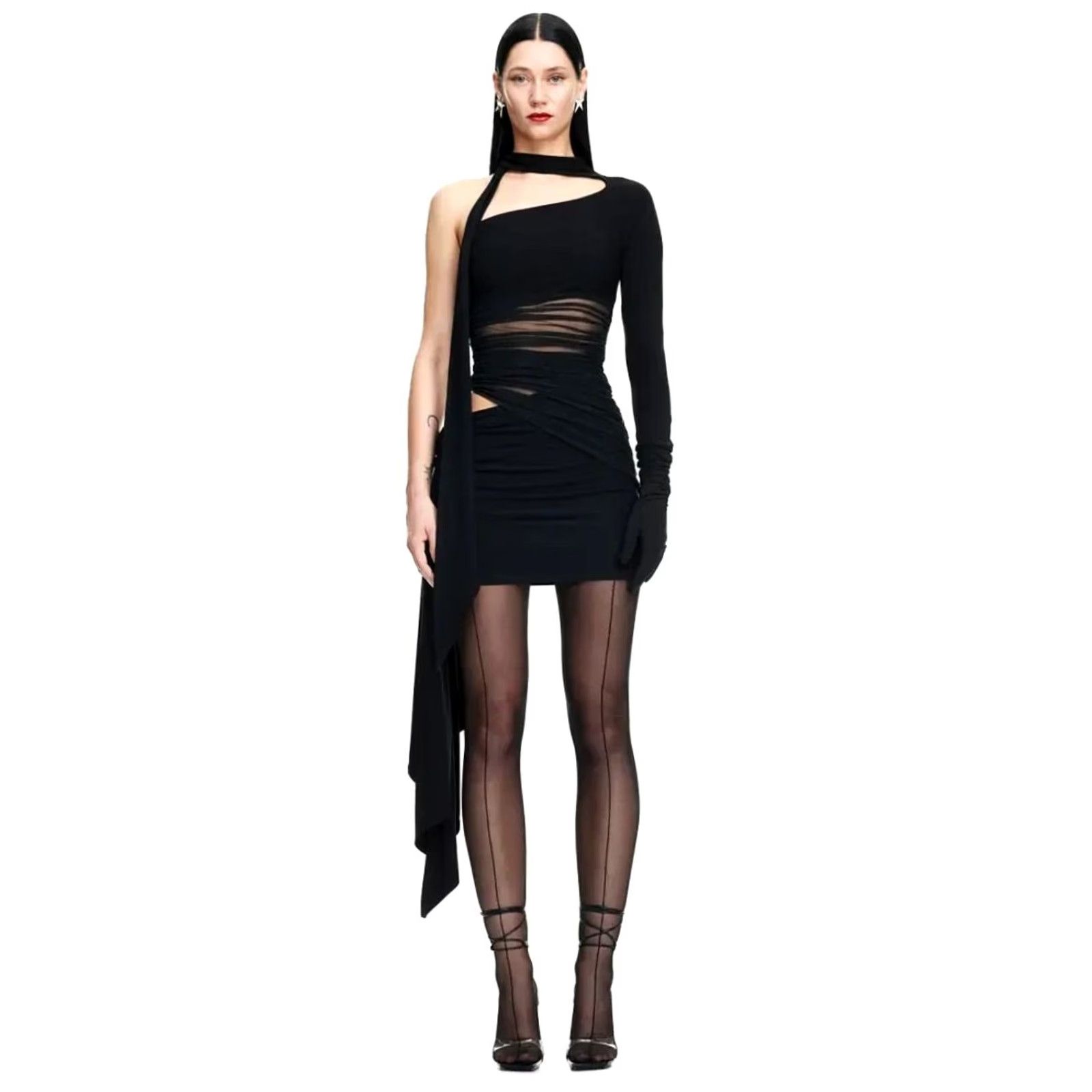 H&M H&M HM X MUGLER Knot Detail One Shoulder Dress XL Mugler Dress One Shoulder XL Black Mini Womens Size XL / US 12-14 / IT 48-50 - 2 Thumbnail