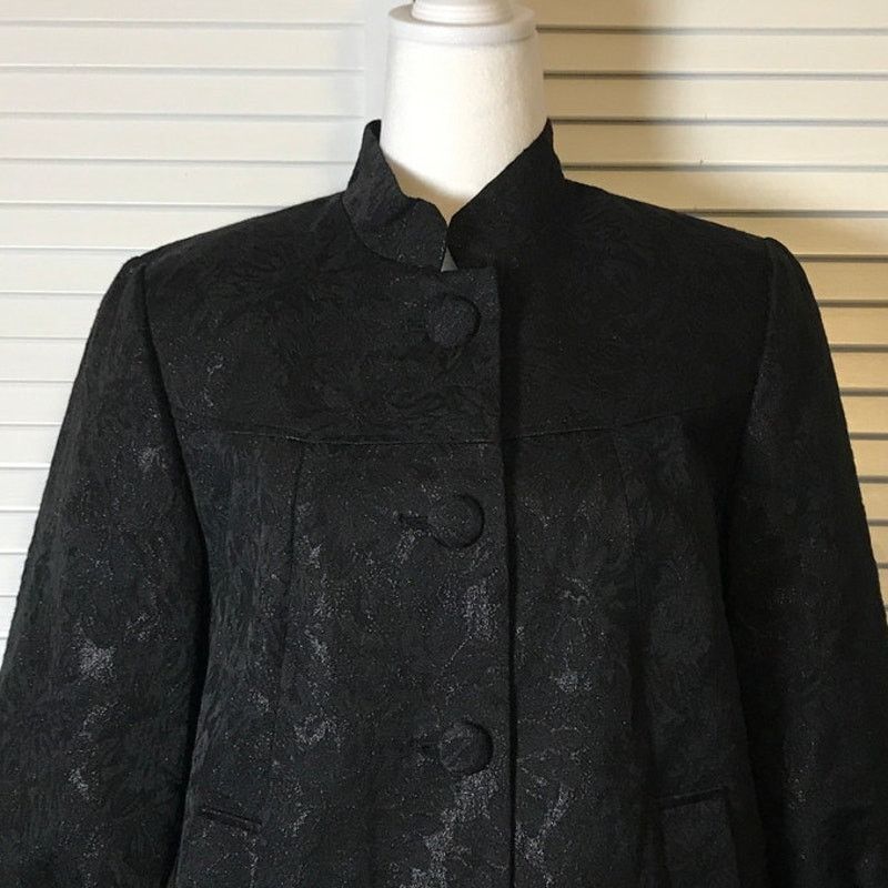 George George Black Floral High Neck ¾ Sleeve Lined Jacket 12 Size XL / US 12-14 / IT 48-50 - 5 Thumbnail