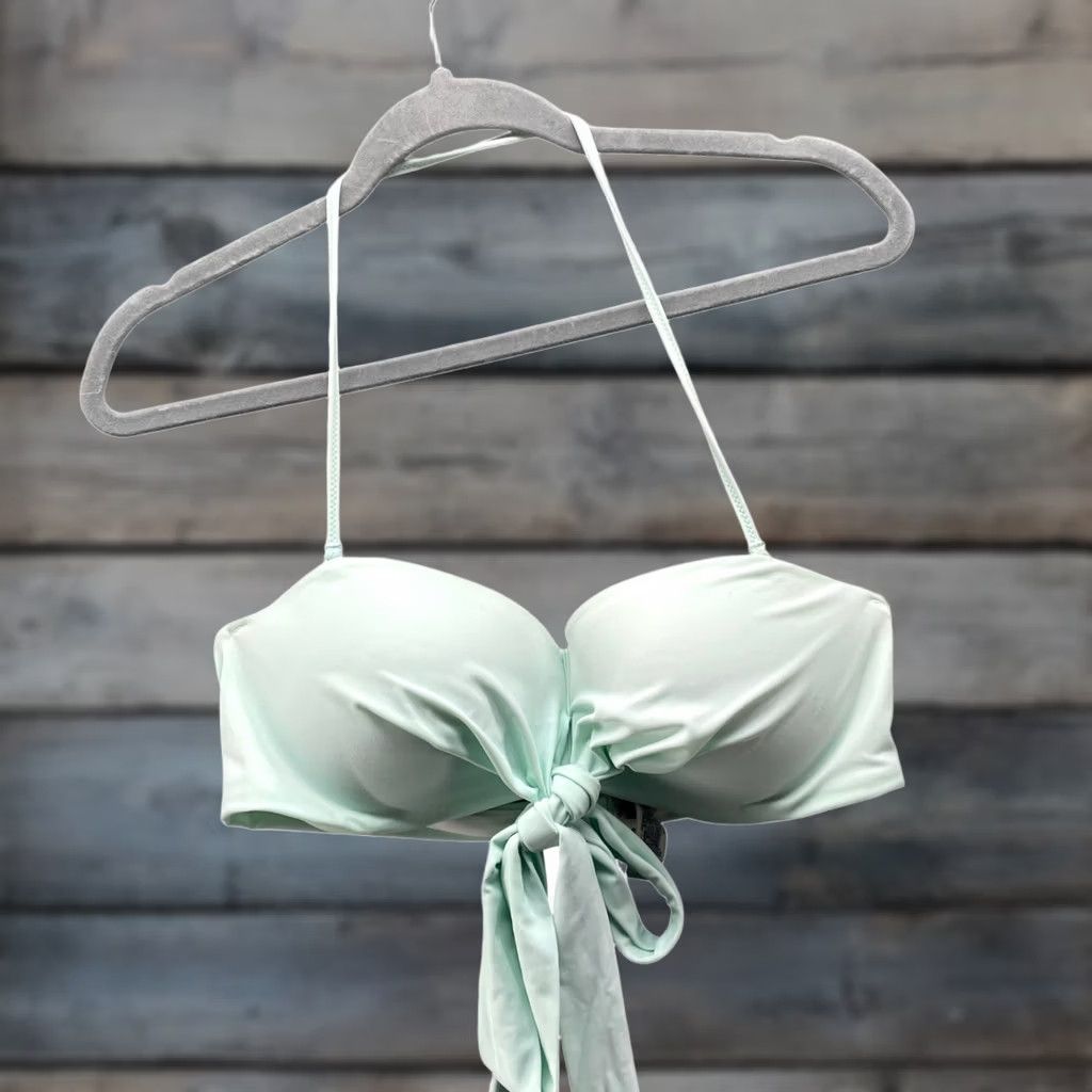 Vintage PINK Victoria's Secret Push Up Bikini Top Womens L Mint Padded Tie Front Halter Swim Top Size L / US 10 / IT 46 - 1 Thumbnail