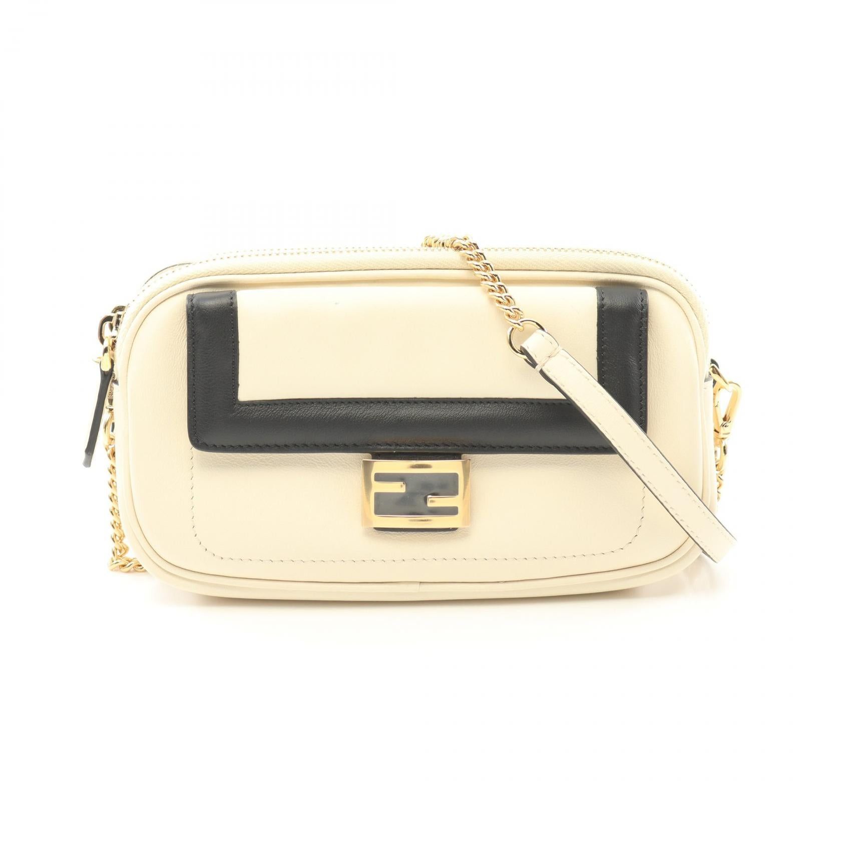Fendi Fendi Easy Baguette Chain Shoulder Bag Leather Off White Black Size ONE SIZE - 1 Thumbnail