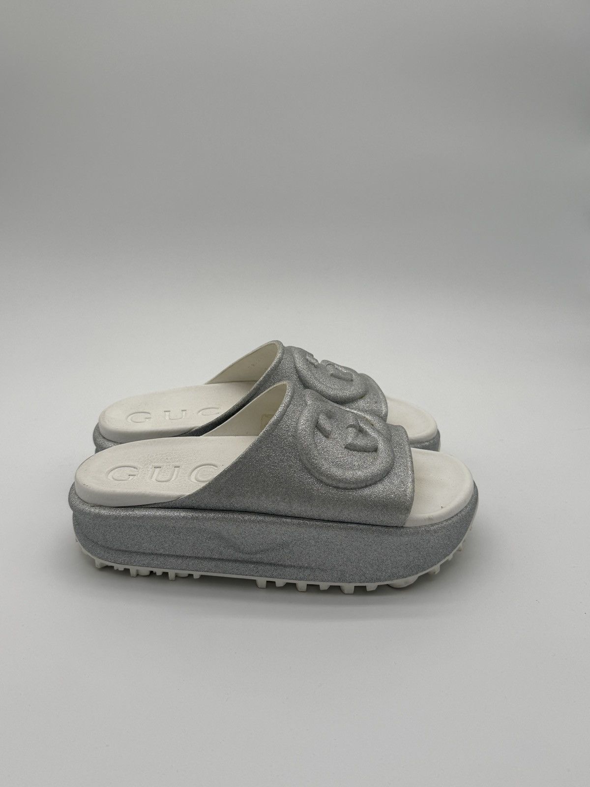 Gucci Silver Glitter Gucci Platform Slides Size US 8 / IT 38 - 2 Thumbnail