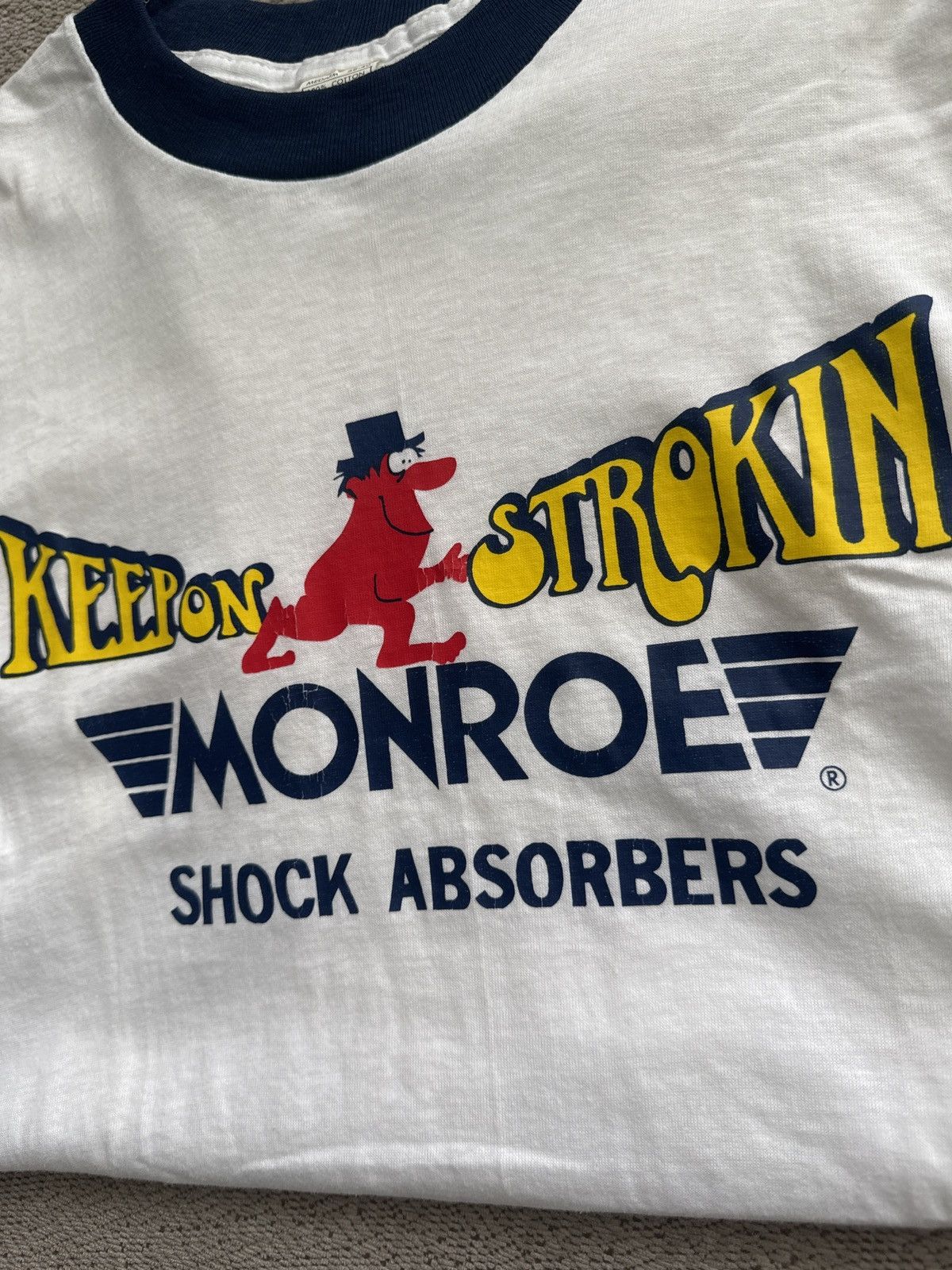 Vintage Vinatge 80s MONROE Ringer tee Keep On Strokin Size US M / EU 48-50 / 2 - 2 Thumbnail