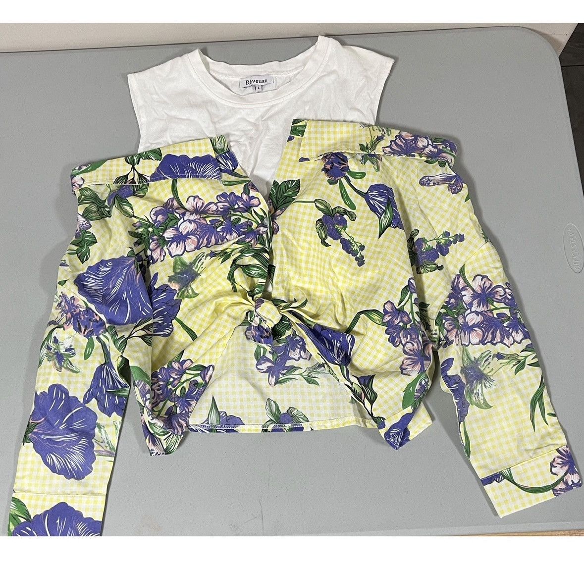 Vintage 2-in-1 Off-the-Shoulders Floral Blouse Shirt Top Size L💜 Size L / US 10 / IT 46 - 2 Thumbnail