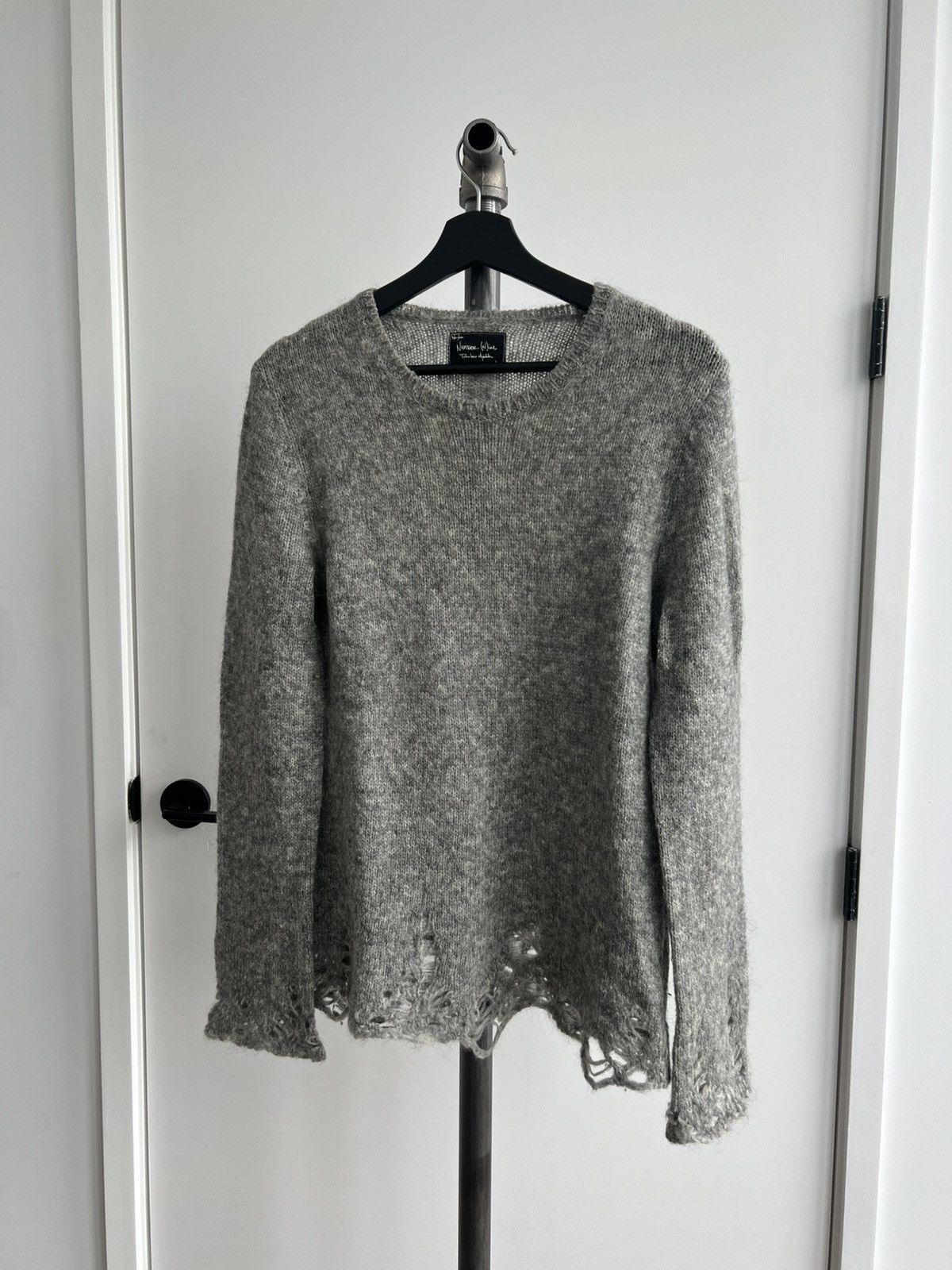 Pre-owned Number N Ine Aw09 “a Closed Feeling” Crew Neck Distressed Sweater In Gray