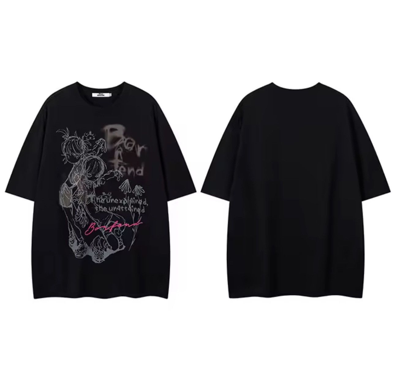 Anime Japanese Anime Streetwear Cartoon Black Pink Print T Shirt Size US S / EU 44-46 / 1 - 3 Thumbnail