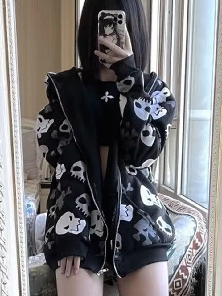 Japanese Brand Y2K Skull Crossbone All-Over Print Full Zip-Up Hoodie Size XL / US 12-14 / IT 48-50 - 2 Thumbnail