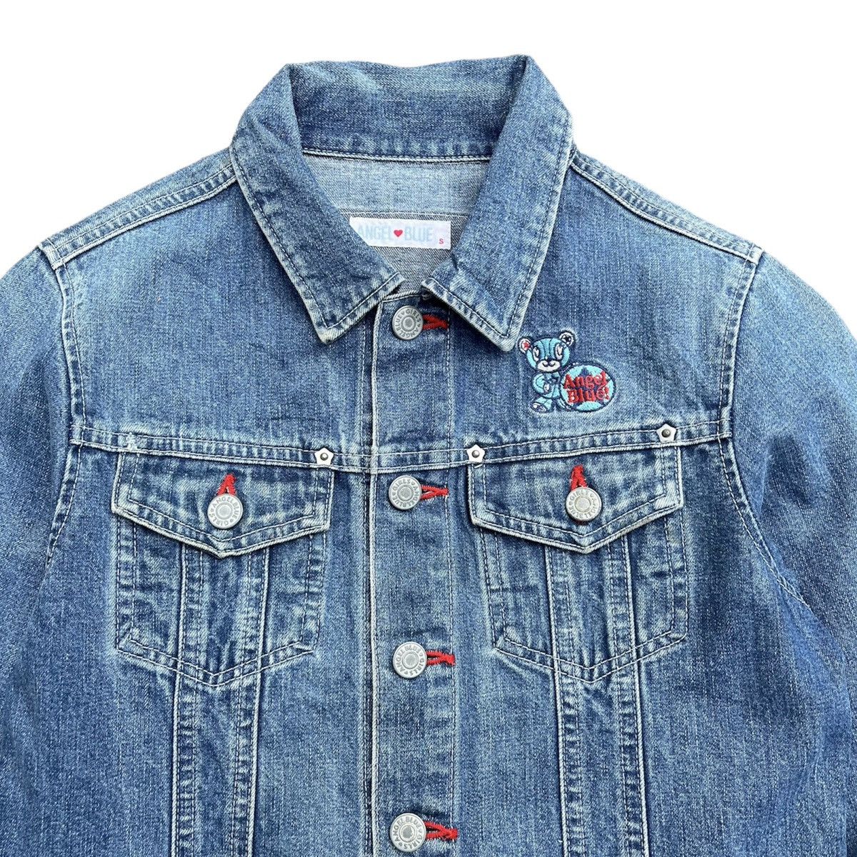 Angel Blue × Hysteric Glamour × Japanese Brand 🇯🇵 2000s Angel Blue Iconic Patchworks Logo Denim Jacket Size S / US 4 / IT 40 - 11 Thumbnail