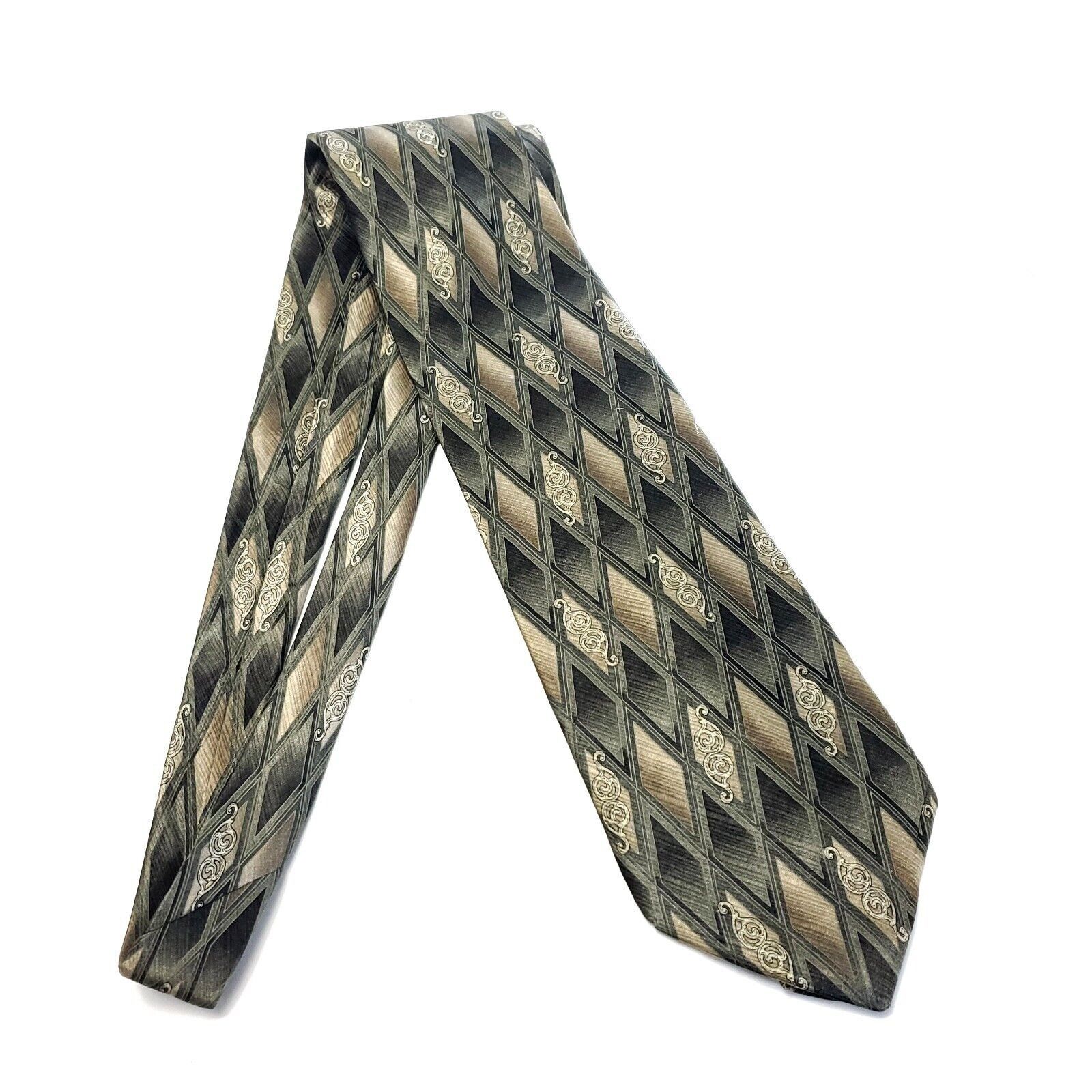 Puritan Puritan Green Tan Abstract Geometric Print Wide Silk Tie Size ONE SIZE - 6 Thumbnail