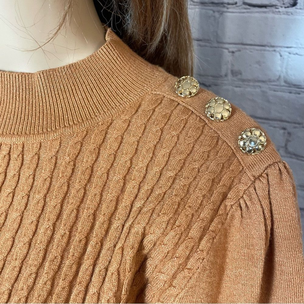 Adrianna Papell New Adrianna Papell Cable Knit Puff Sleeve Shoulder Button Size L / US 10 / IT 46 - 3 Thumbnail