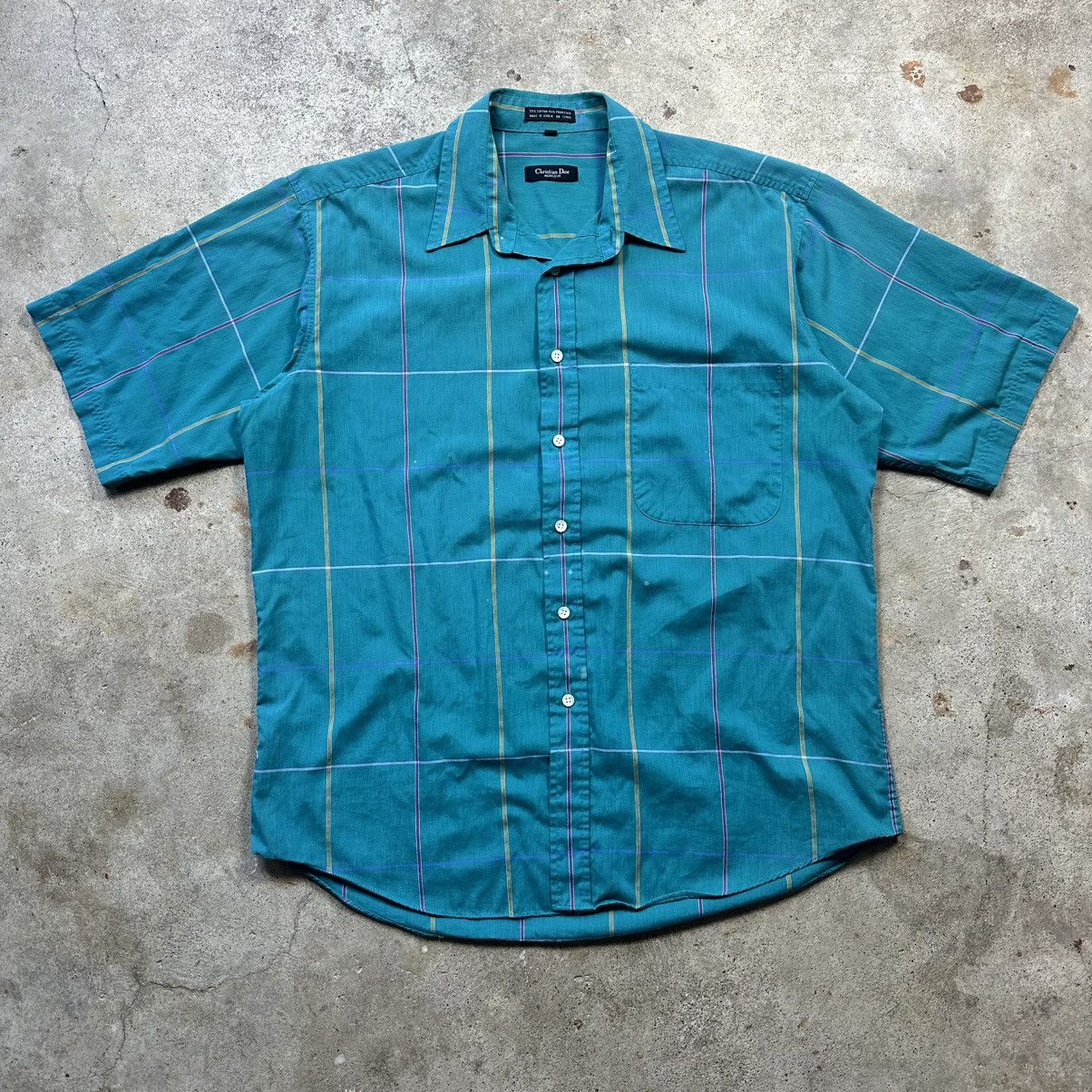 Christian Dior Monsieur Vintage 90s Christian Dior Turquoise Short Sleeve Button Up Size US L / EU 52-54 / 3 - 1 Thumbnail