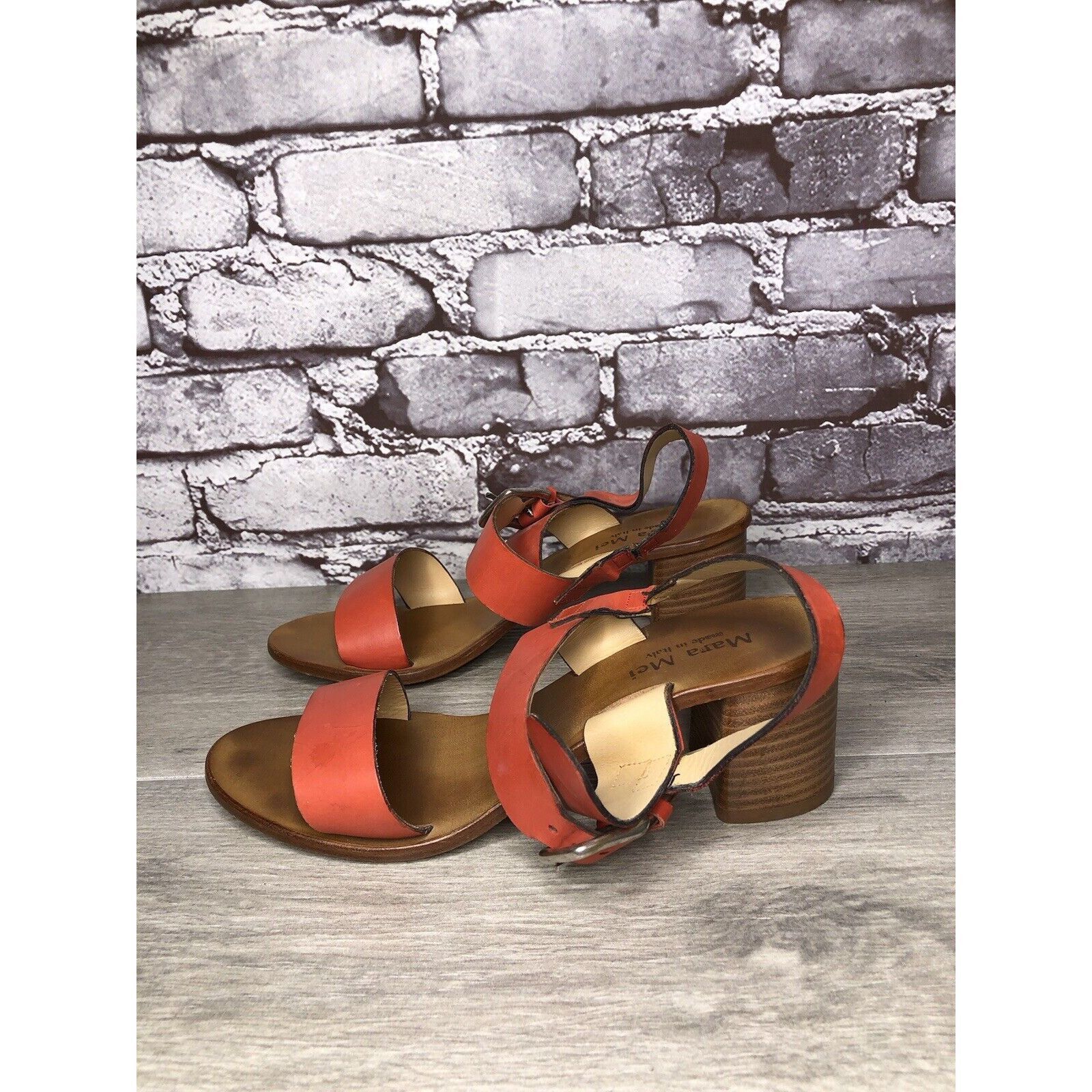 Other Mara Mei Orange Leather Ankle Strap Stacked Heeled Sandals W Size US 7.5 / IT 37.5 - 12 Thumbnail