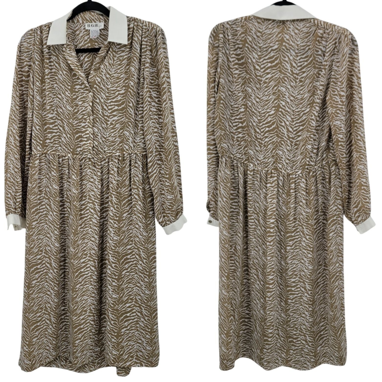 Vintage Vtg 70s Tan Zebra Long Sleeve Collared Midi Dress Sz S Sheer Size S / US 4 / IT 40 - 1 Thumbnail