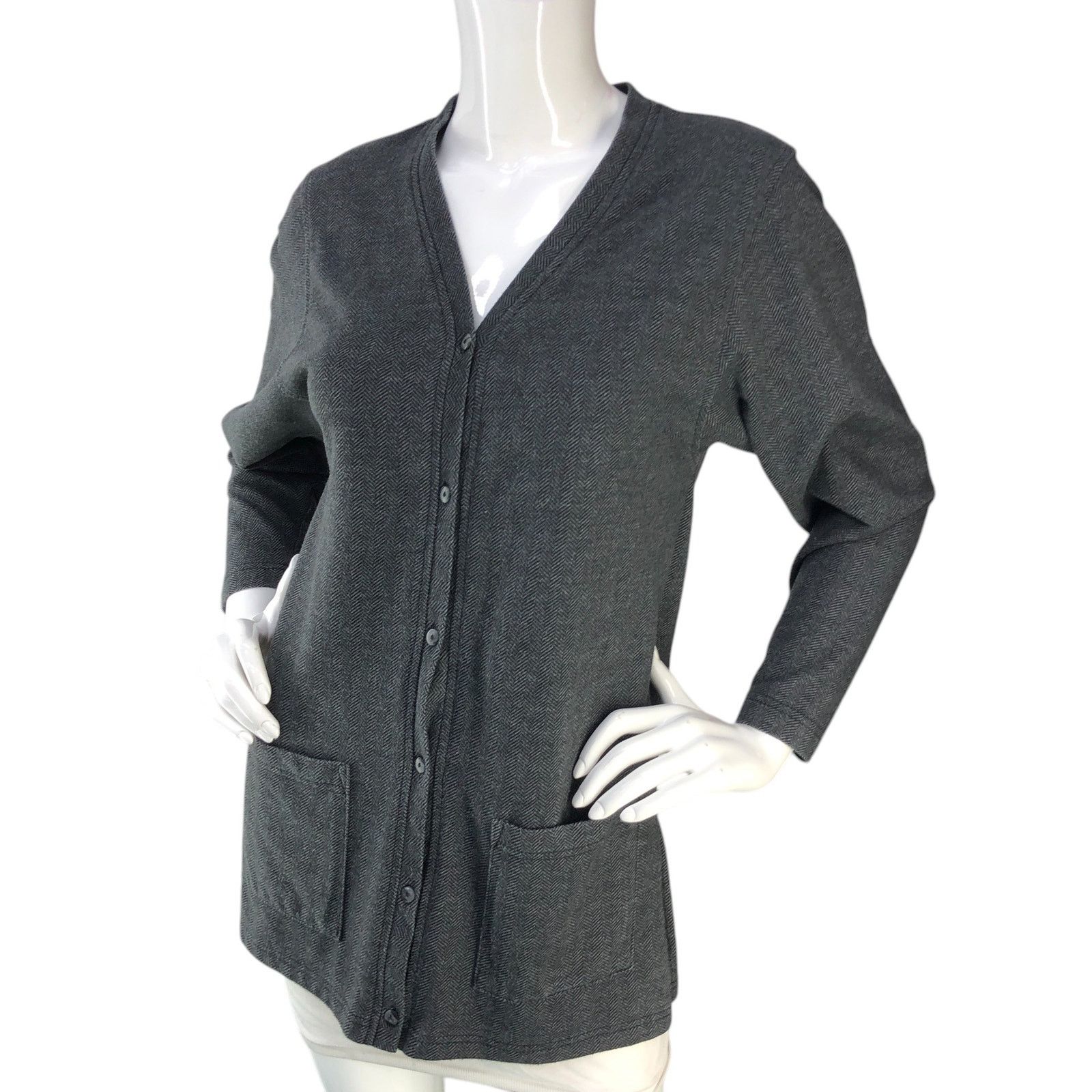 Express Express Tricot Size XS Cardigan Sweater Herringbone Gray VTG Size XS / US 0-2 / IT 36-38 - 1 Thumbnail