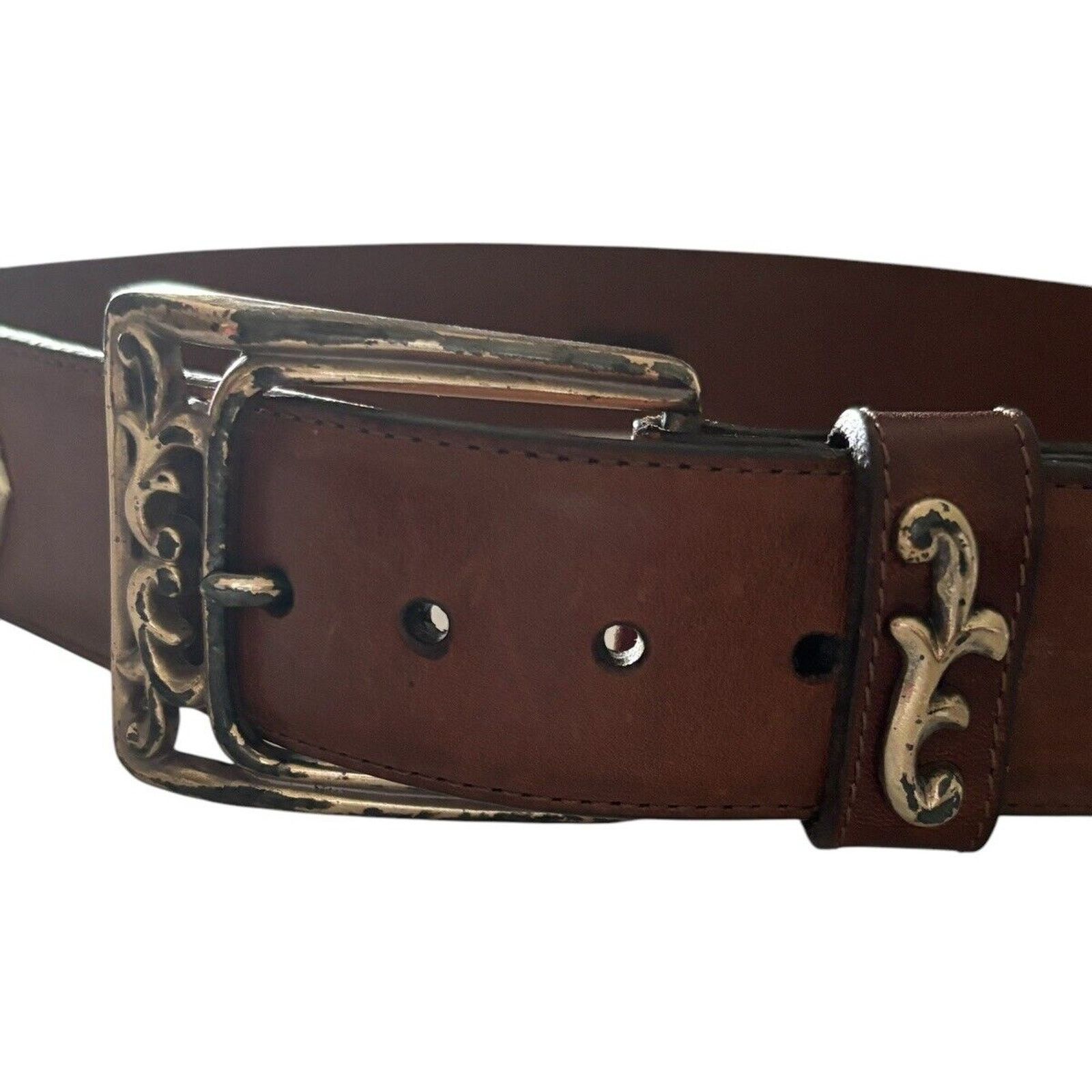 Brighton Brighton Art Nouveau Belt brown Leather Silver Swirl Sz S Size ONE SIZE - 7 Thumbnail