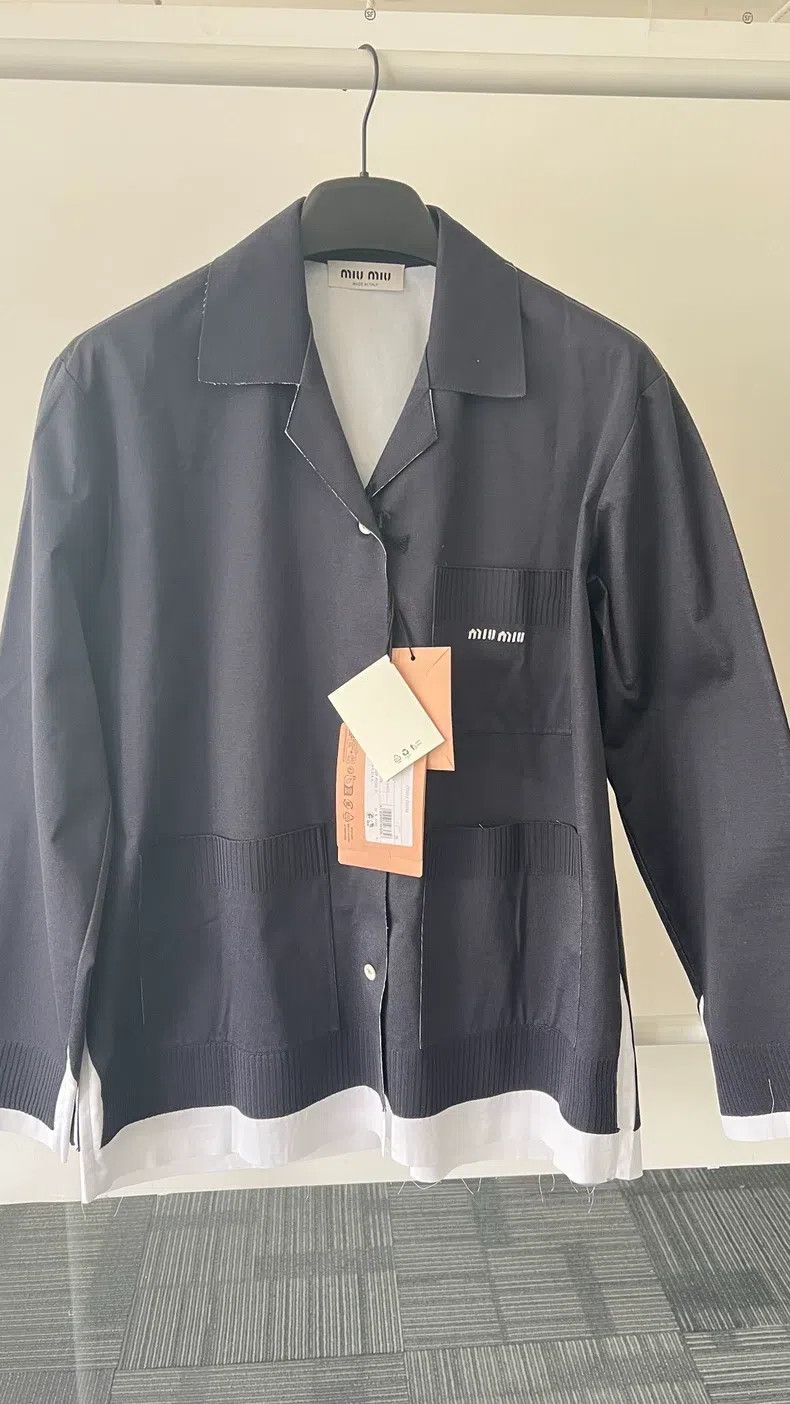 Miu Miu Miu Miu 40 Solid color logo pattern lapel long sleeve shirt Size L / US 10 / IT 46 - 1 Thumbnail