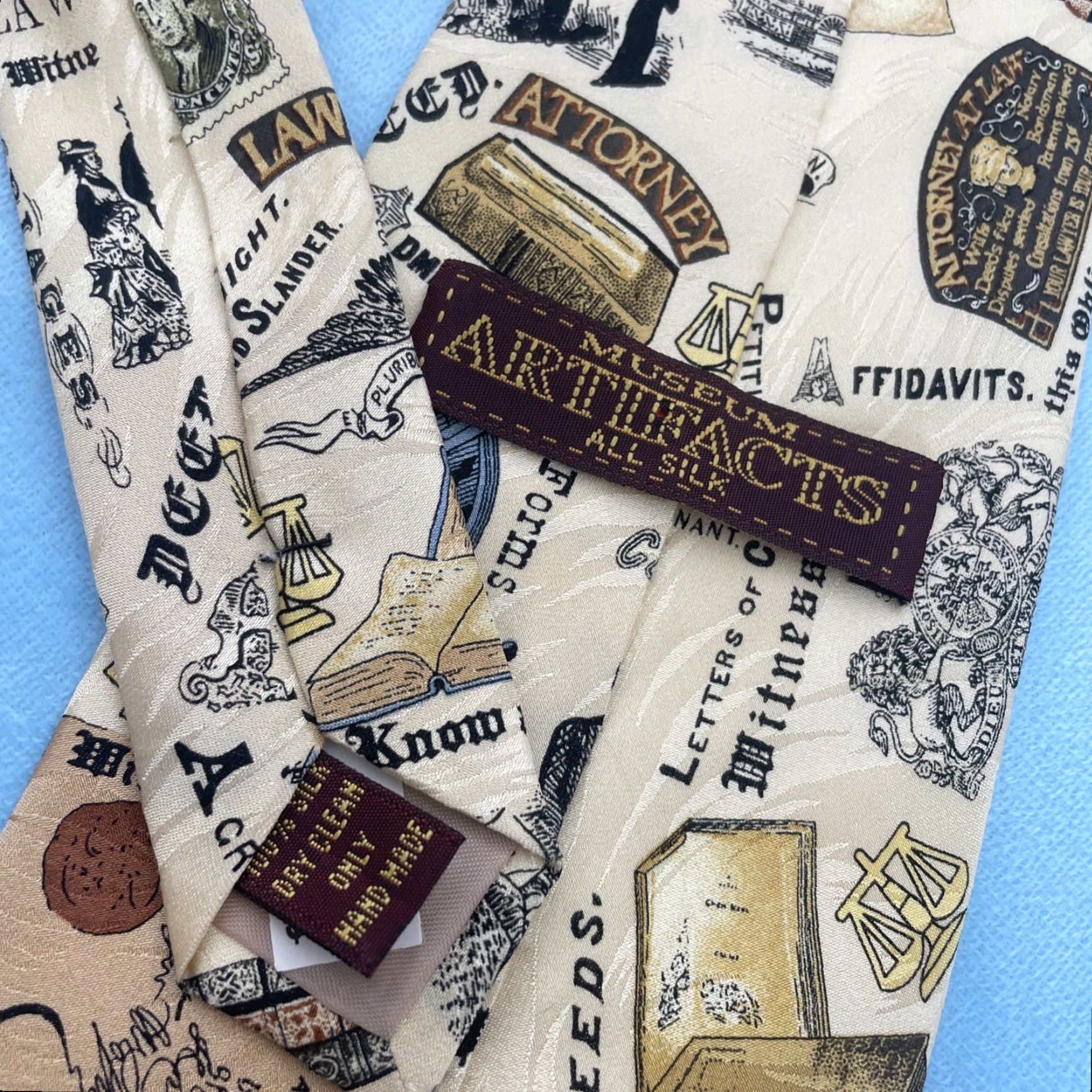 Vintage Museum Artifacts Silk Tie Men Classic 57" 4" Handmade Cream Tan Brown Geometric History American Judge Artifact 57" Silk Tie Mens Size ONE SIZE - 5 Thumbnail