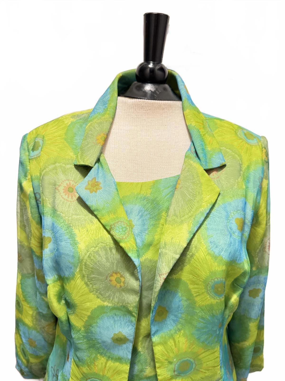 Designer Vintage 1960s Vibrant Floral Three Piece Skirt Suit Set Size M / US 6-8 / IT 42-44 - 4 Thumbnail