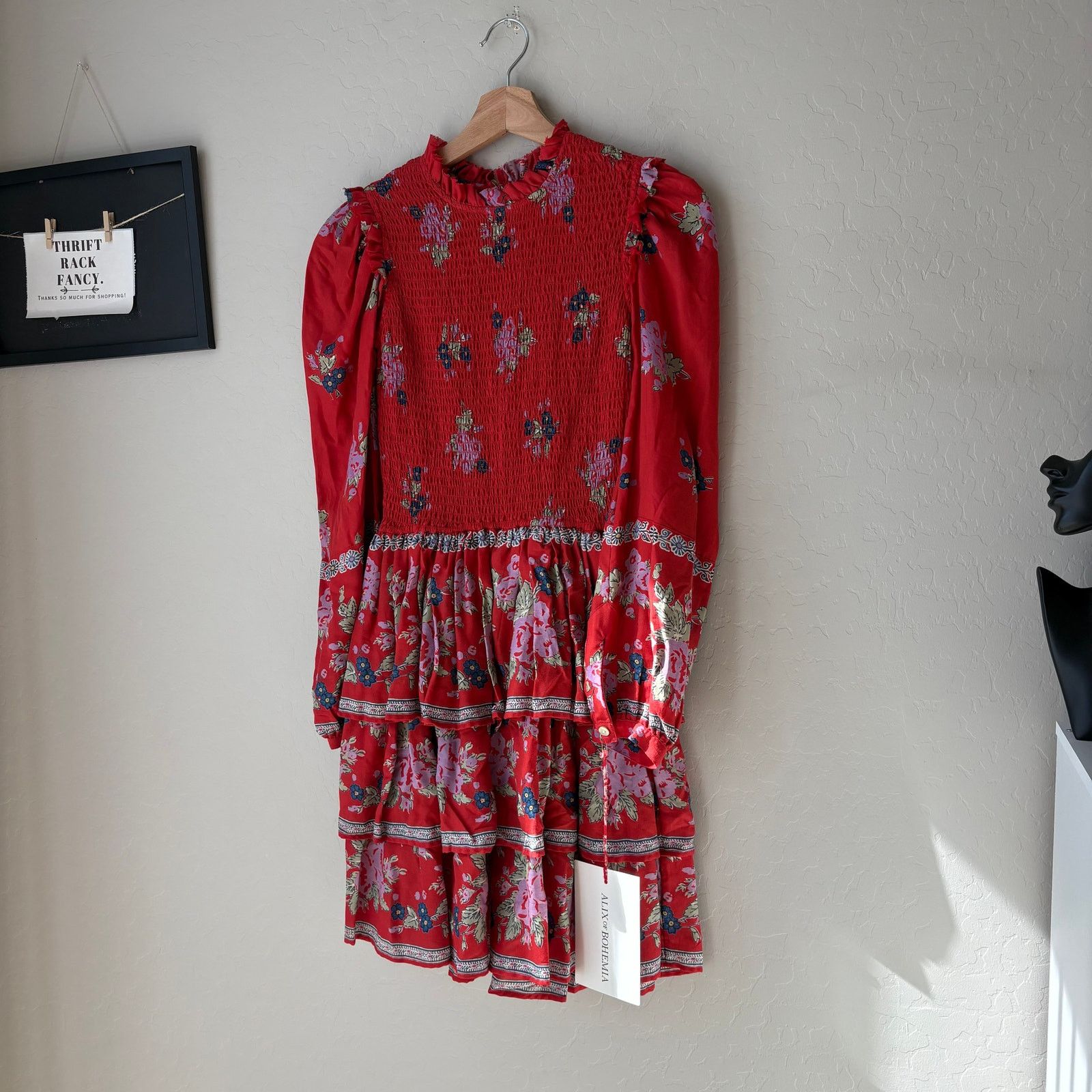 Alix Of Bohemia Alix of Bohemia Floral Red Selma Long Sleeve Dress XS Size XS / US 0-2 / IT 36-38 - 3 Thumbnail