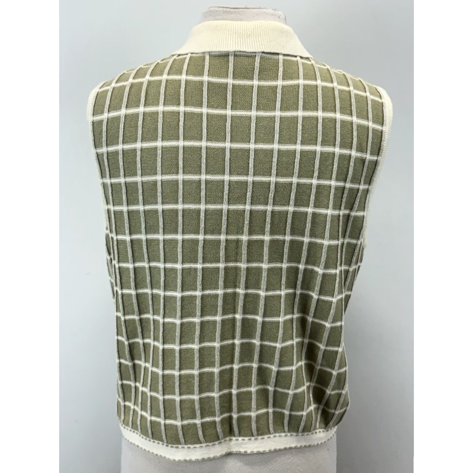 Vintage VINTAGE Liz Sport Sweater Vest Women’s Petite L Green Check College Soft Girl Indie 90s Cottage Core Knit Collared Sleeveless Cotton Vest Womens Size L / US 10 / IT 46 - 3 Thumbnail