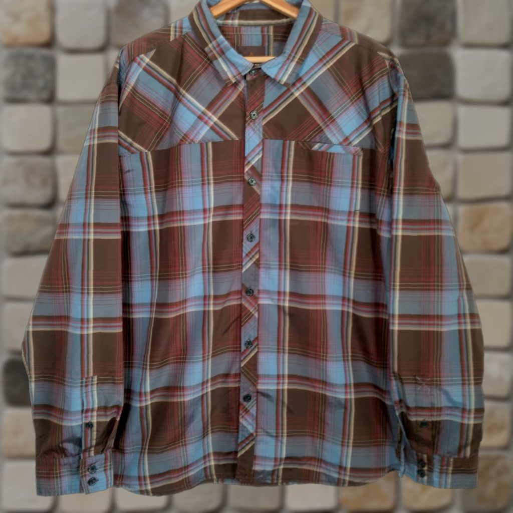Prana prAna Shirt Men XXL Button Up Collared Long Sleeve Blue Brown Plaid Outdoorsy Size US XXL / EU 58 / 5 - 1 Thumbnail