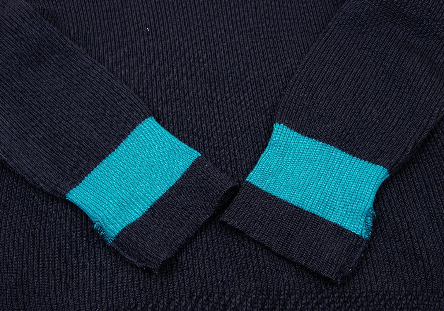 Issey Miyake Wool Ribbed Knit Sweater in Navy and Light Blue, Size M Size US M / EU 48-50 / 2 - 8 Thumbnail