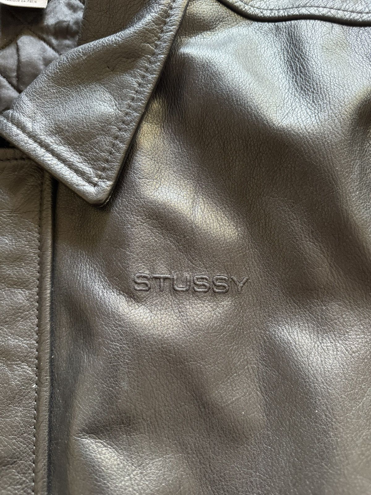 Nike × Stussy Nike x Stussy Embossed Swoosh Italian Leather Jacket [M] Size US M / EU 48-50 / 2 - 2 Thumbnail