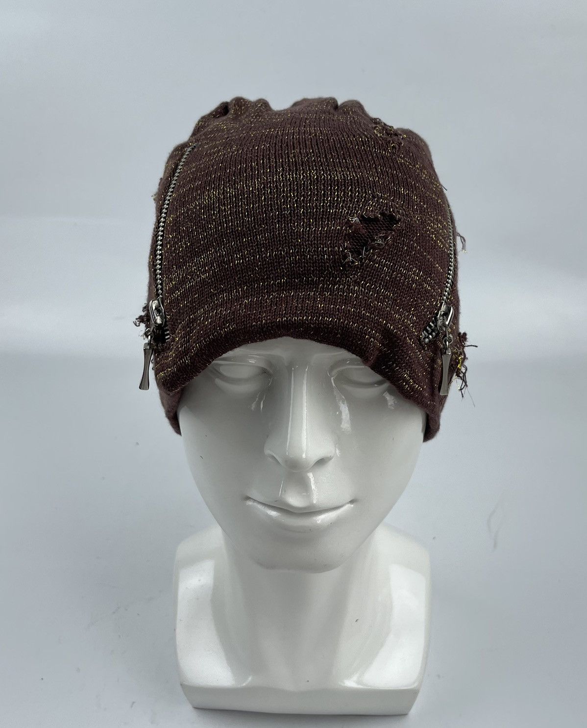 Japanese Brand rare design distressed with zipper pocket beanie hat tc21 Size ONE SIZE - 2 Thumbnail
