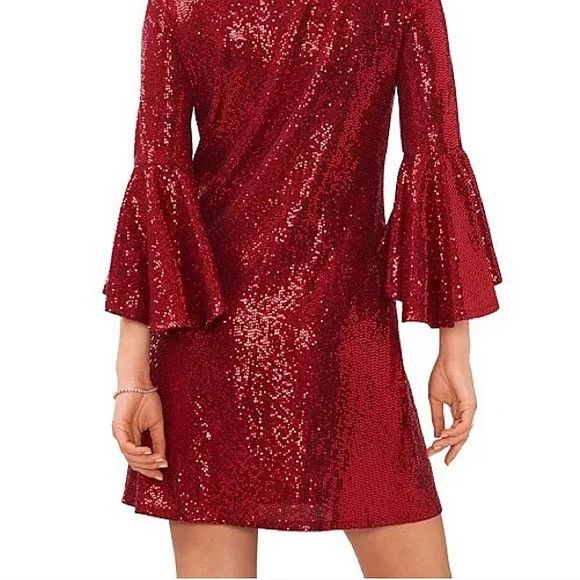 Vince Camuto 3/4 Flounce Sleeve Metallic Sequin Shift Dress NWOT Evening Size S / US 4 / IT 40 - 4 Thumbnail