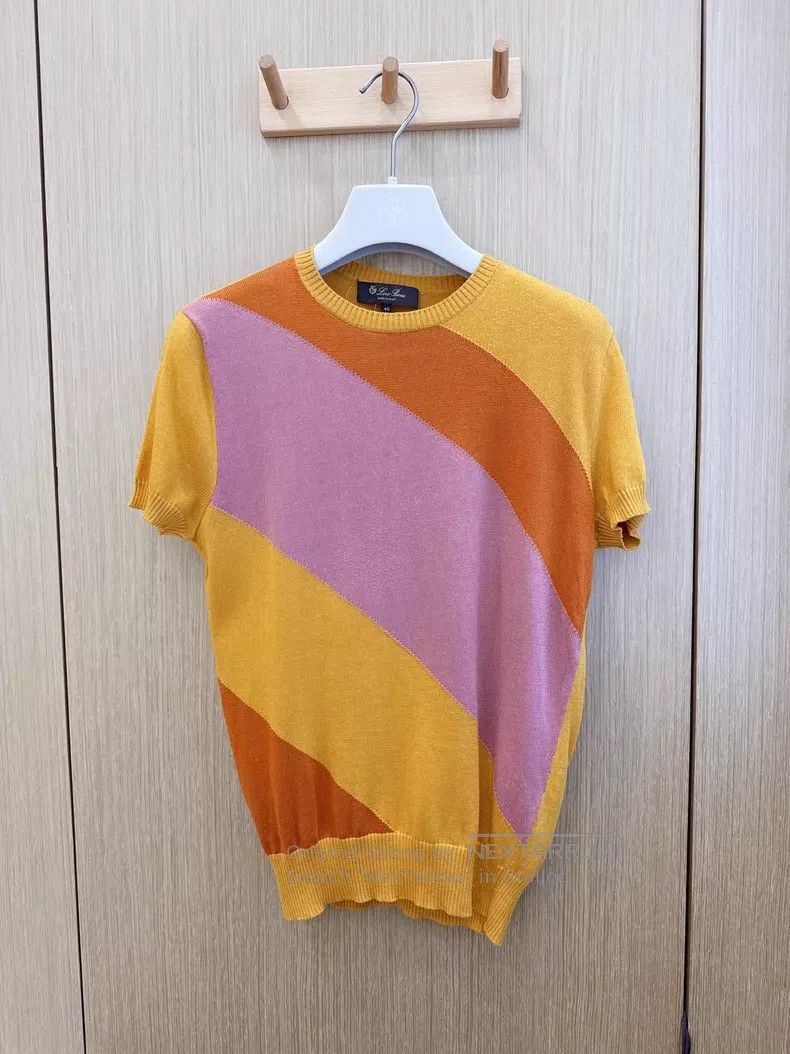 Loro Piana Loro Piana Yellow color block knit short sleeve top, mulbe Size XS / US 0-2 / IT 36-38 - 2 Thumbnail