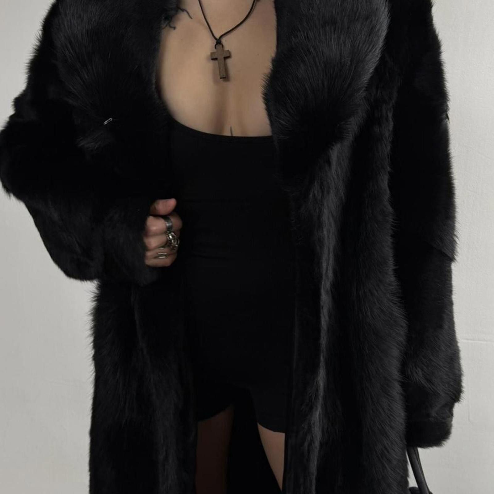 If Six Was Nine Vintage Real Fur Black Maxi Coat Size L / US 10 / IT 46 - 5 Thumbnail