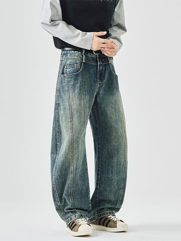 Vintage American retro washed men's straight baggy cutaway jeans Size US 32 / EU 48 - 1 Thumbnail