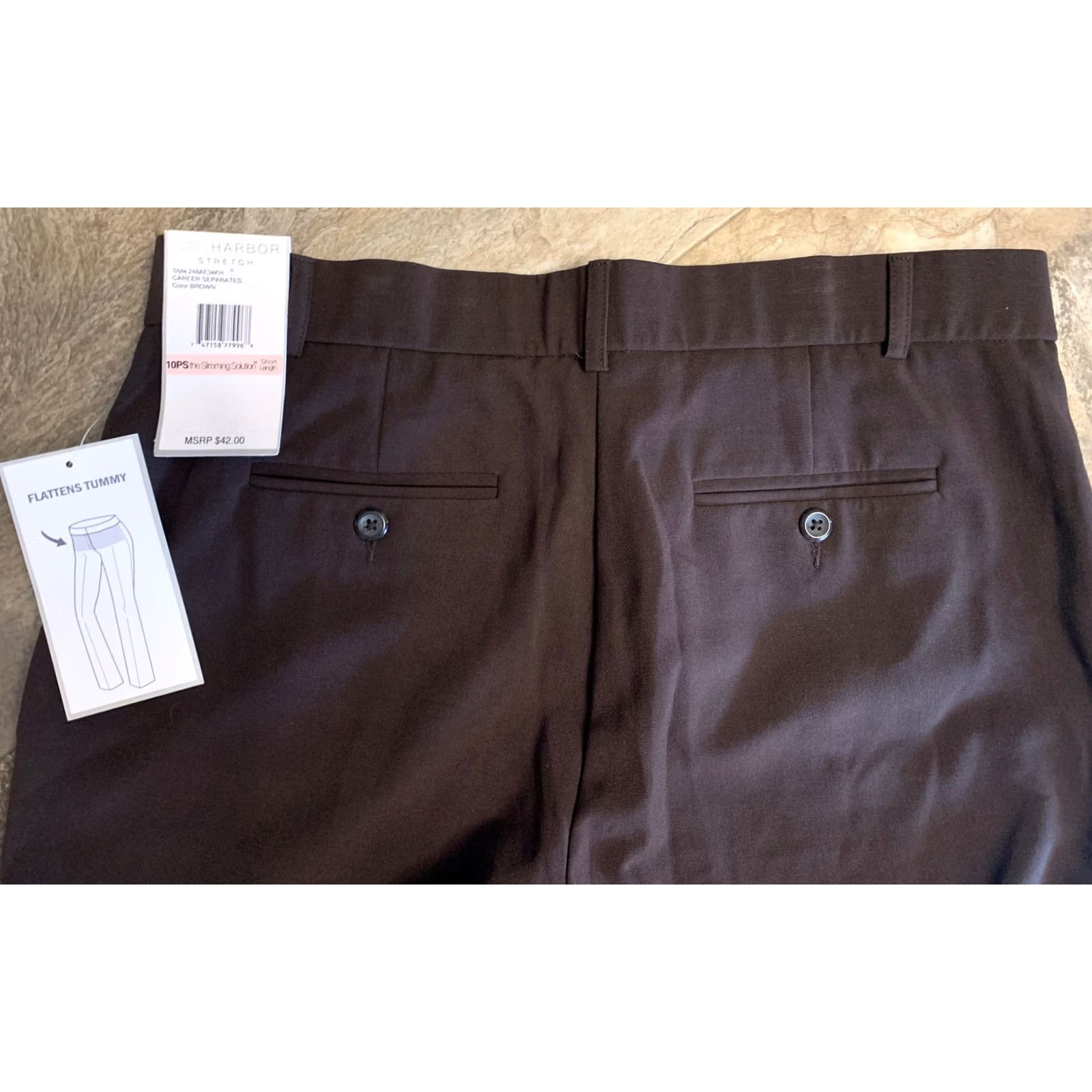 Vintage Sag Harbor Pants Women 10P Brown Petite Stretch Straight Leg Trousers 780 Dress Pants Slimming Pockets Belt Loops Size 32" / US 10 / IT 46 - 5 Thumbnail