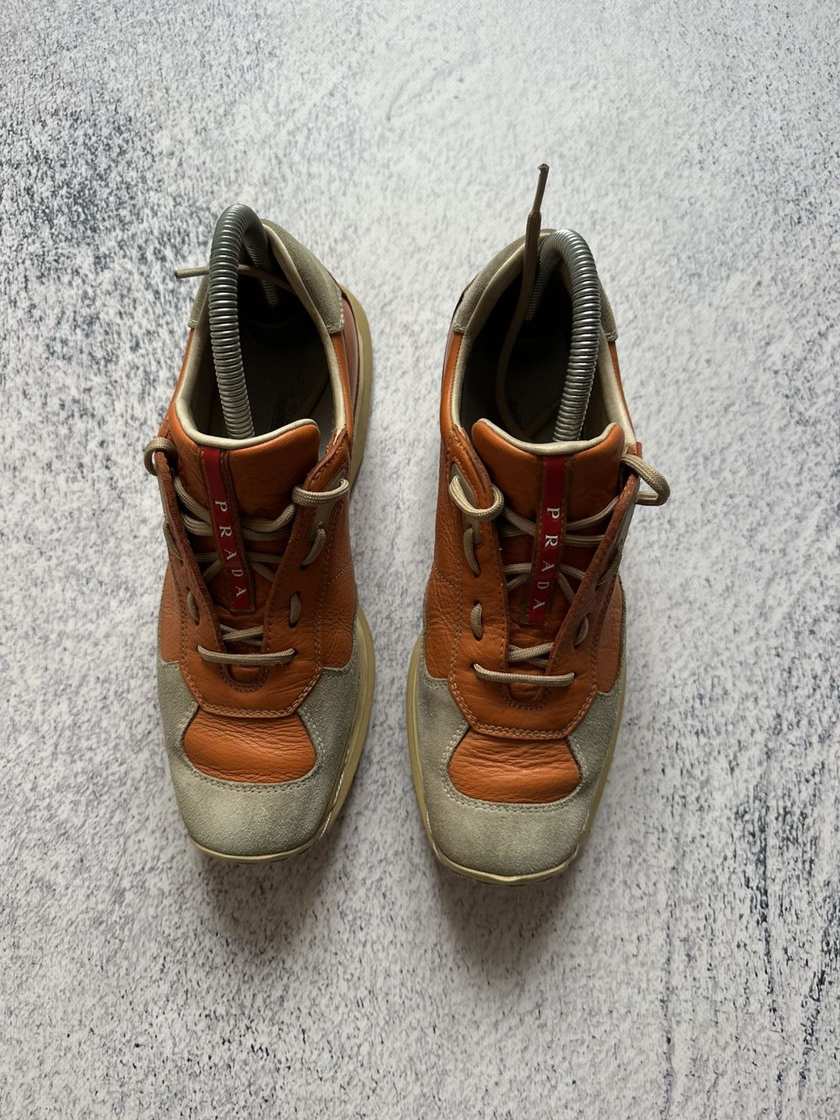 Prada Prada Red Tab Orange Leather Gray Suede Trainers Sneakers Size US 7 / IT 37 - 10 Thumbnail