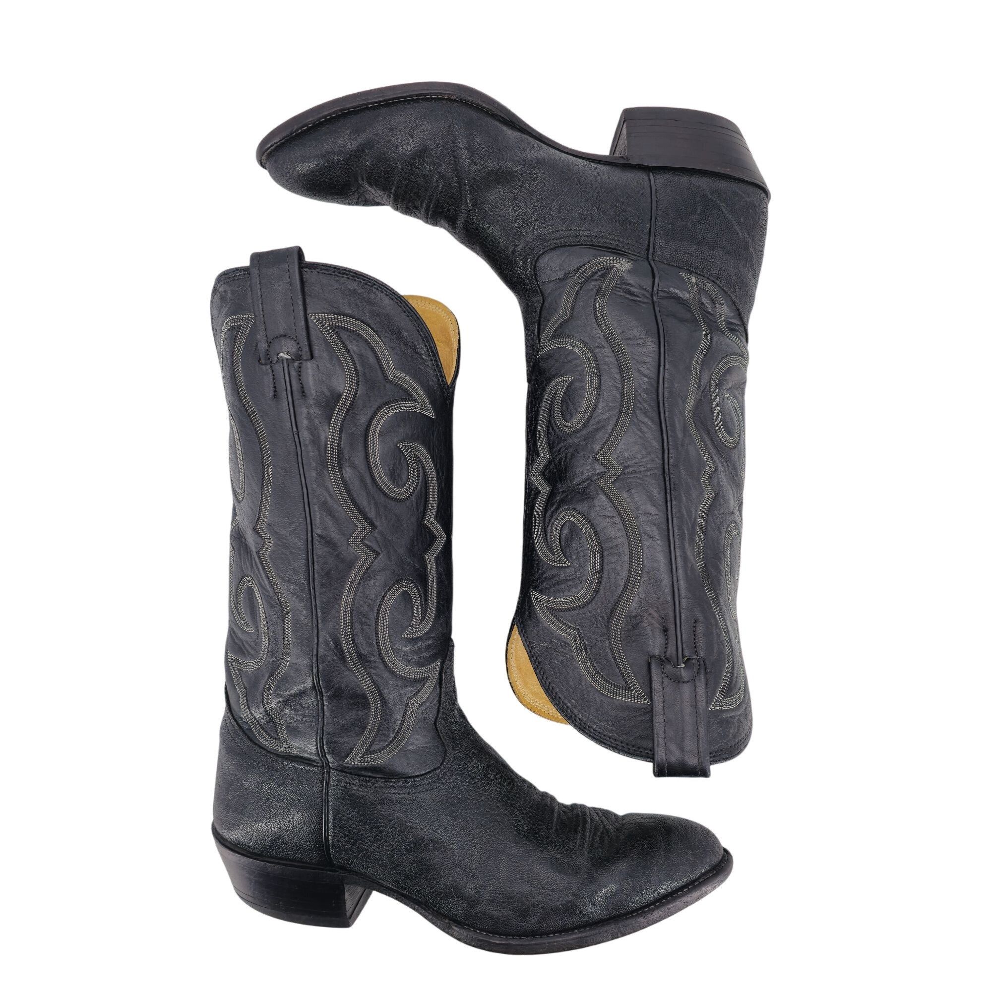 Nocona Vintage Nocona Exotic Elephant Print Men 9.5D Black Leather Size US 9.5 / EU 42-43 - 10 Thumbnail