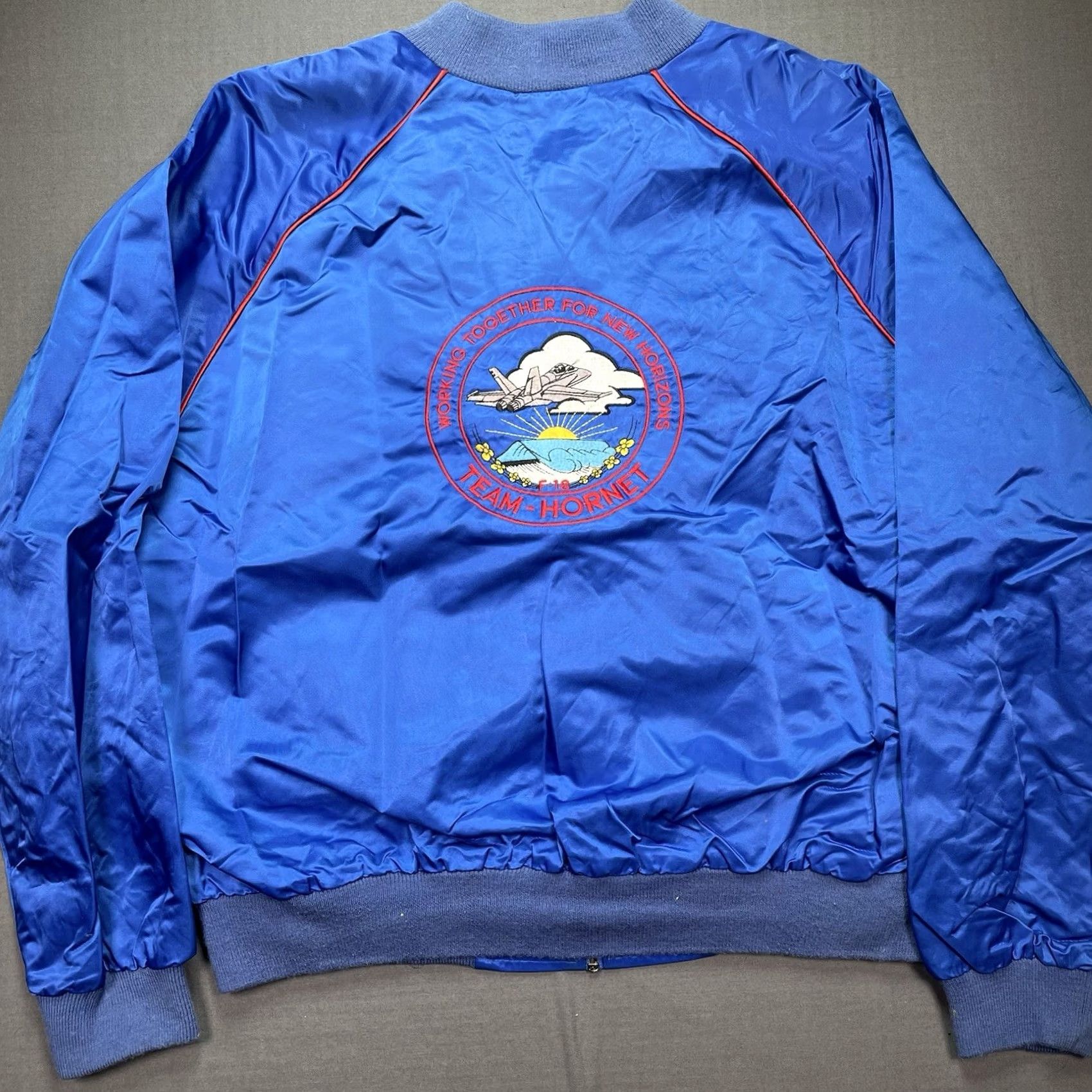 Vintage VINTAGE F-18 Super Hornet bomber jacket Mens XL Blue Polyester Jacket USA Boeing Northrop Clasic sports Size US XL / EU 56 / 4 - 6 Thumbnail