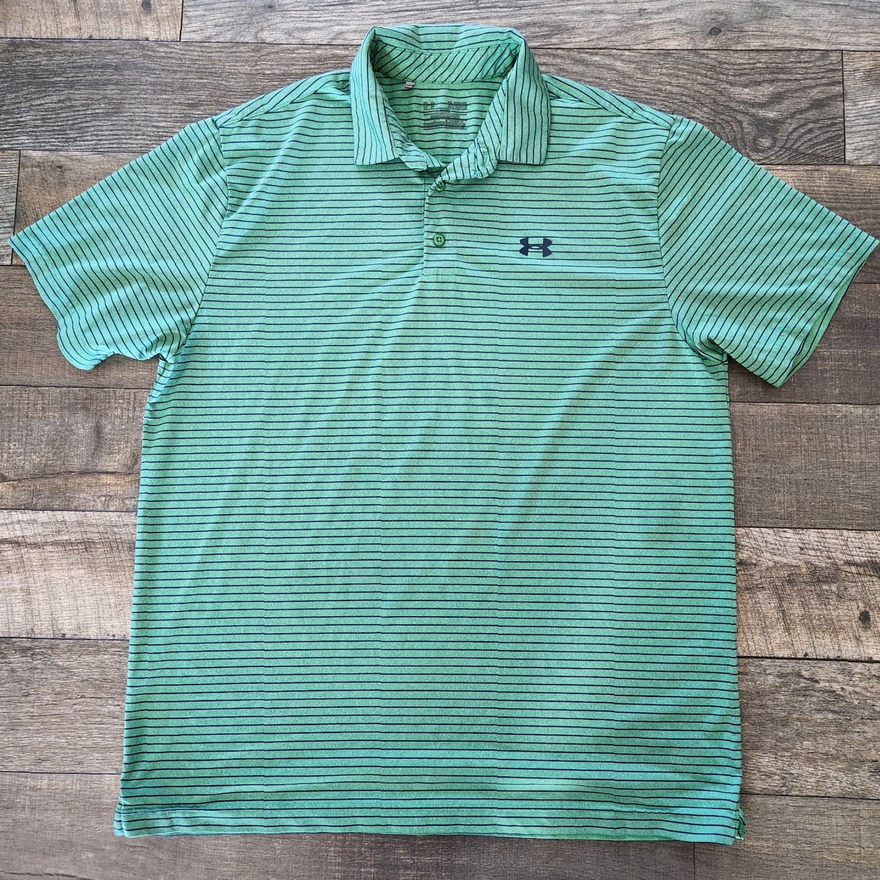 Under Armour Under Armour Polo Shirt Short Sleeve XL Green Striped Mens HeatGear Golf Tennis Walking Size US XL / EU 56 / 4 - 2 Thumbnail