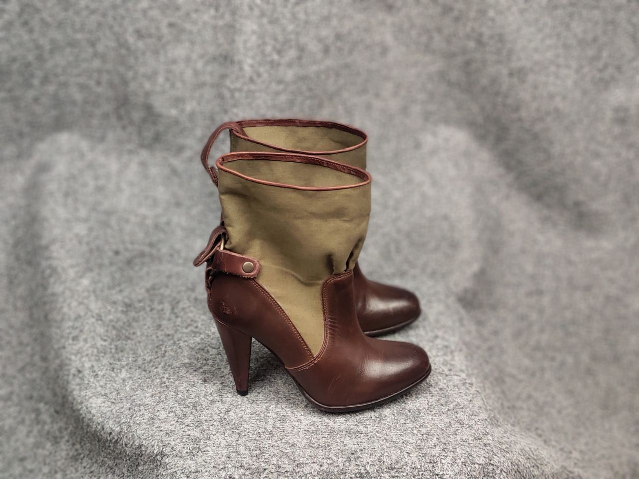 Diesel Black Gold Diesel Black Gold Military Green Leather canvas Heeled Boots Size US 7 / IT 37 - 3 Thumbnail
