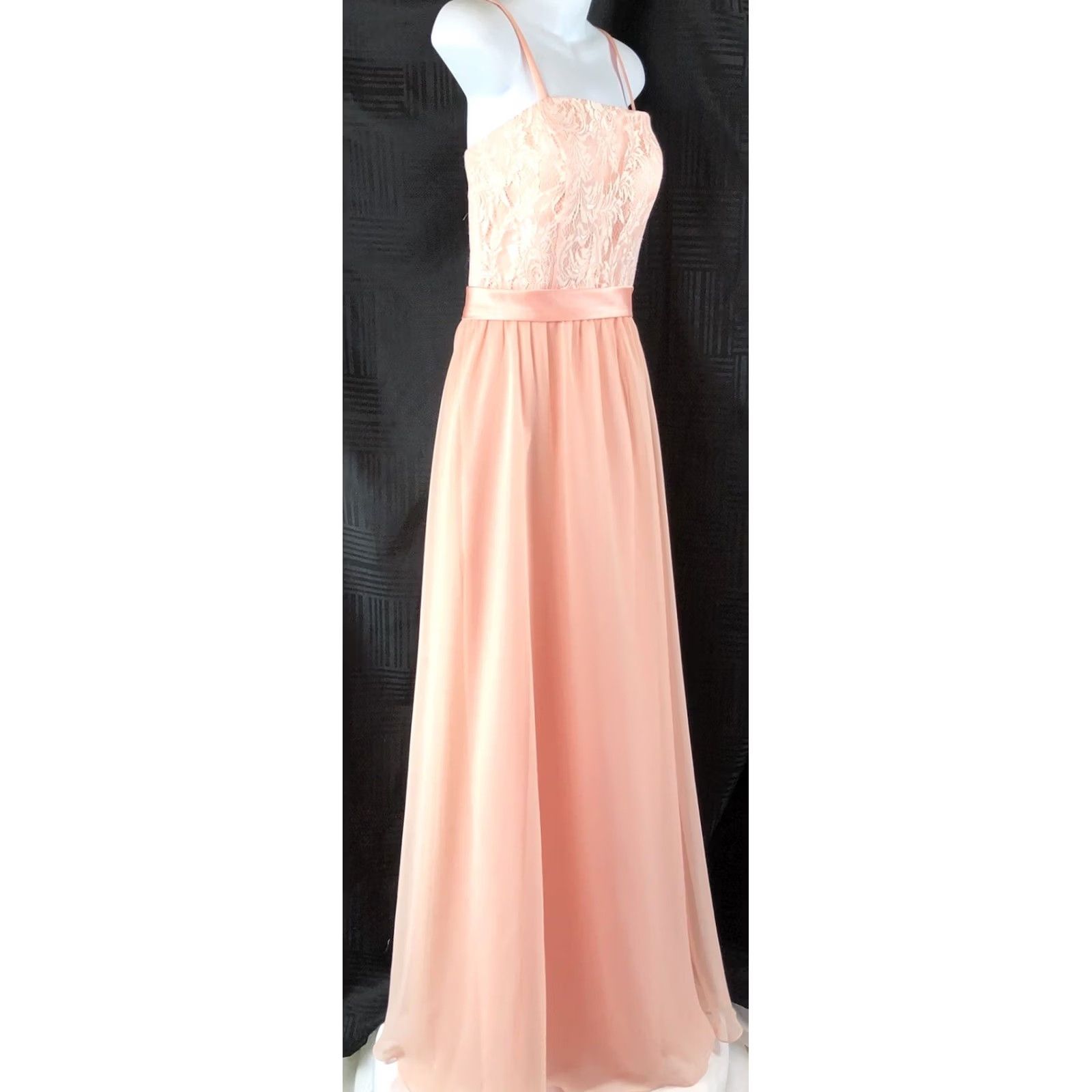 Vintage VINTAGE Halter Chiffon Dress Gown 12 Peach Lace Flowy Strappy Fairy Wedding Formal Prom Size XL / US 12-14 / IT 48-50 - 2 Thumbnail