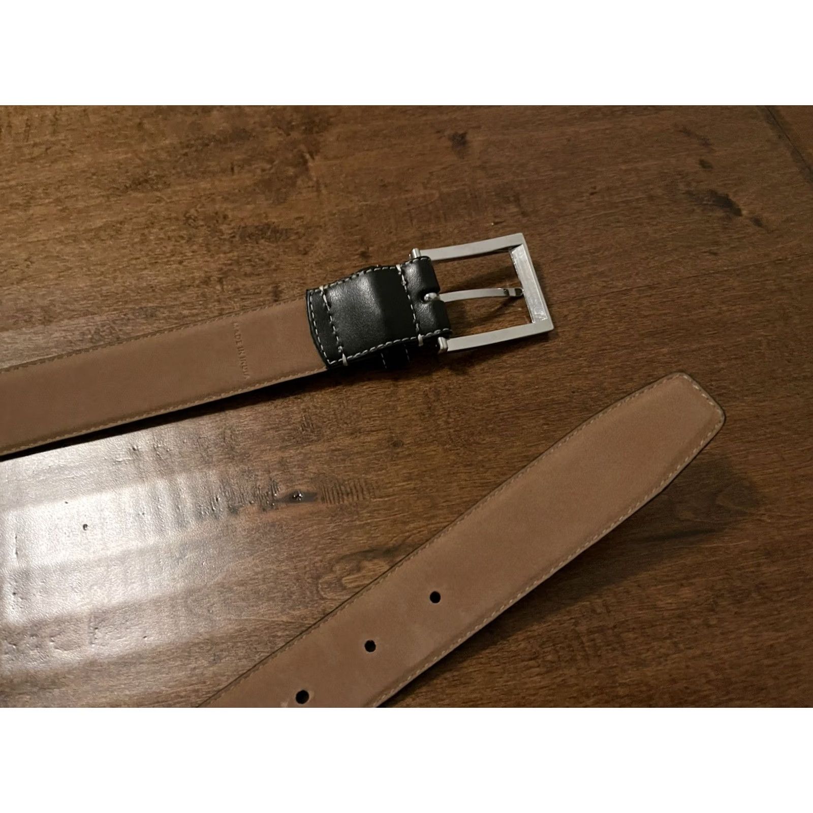 Cole Haan Cole Haan Dress Belt Black Italian Bonded Leather Silver Hardware Men's 38/95 Size 38 - 4 Thumbnail