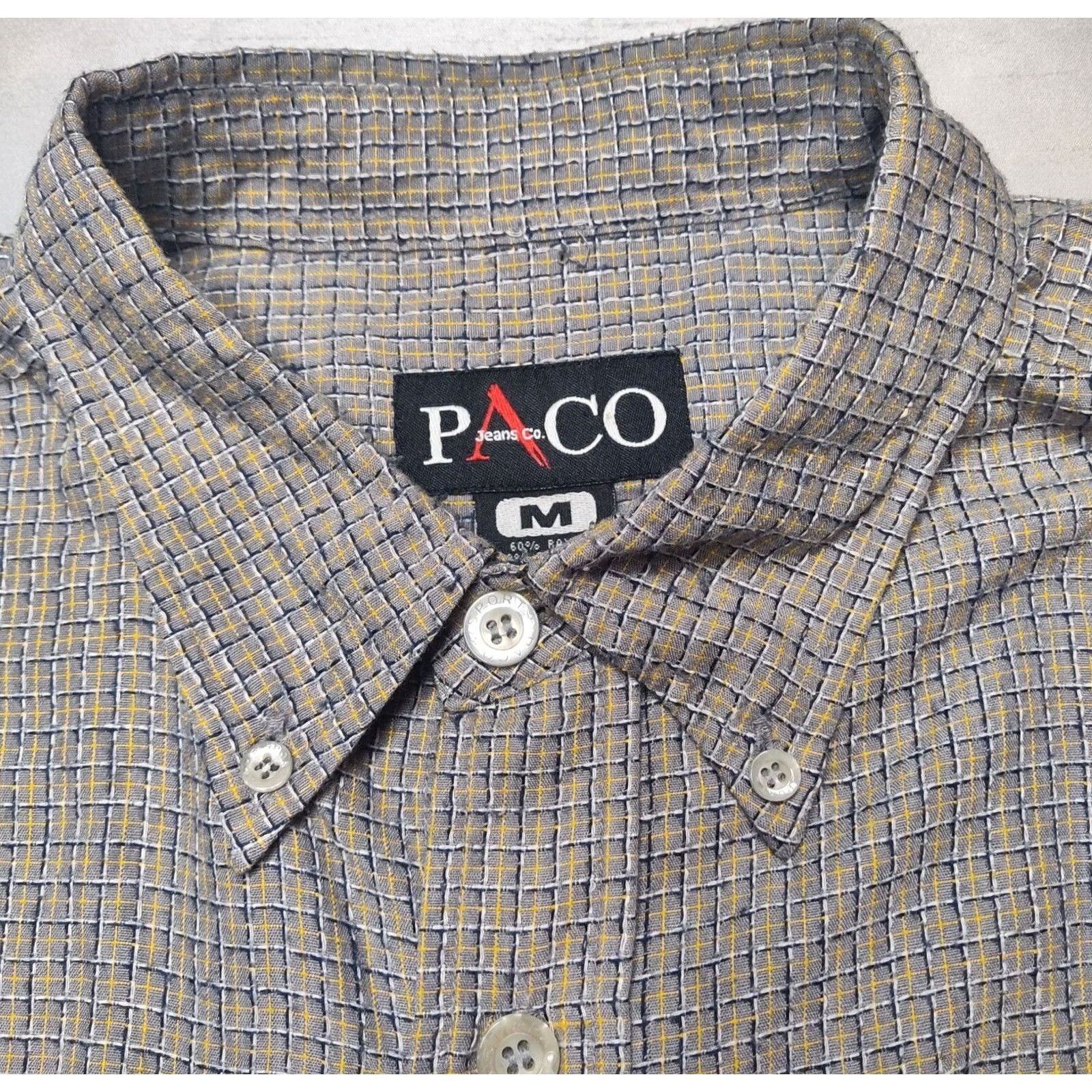 Vintage VINTAGE Paco Jeans Co Men Shirt Button-Down Check Gray Blue Rayon Blend Short Sleeve Medium Size US M / EU 48-50 / 2 - 4 Thumbnail