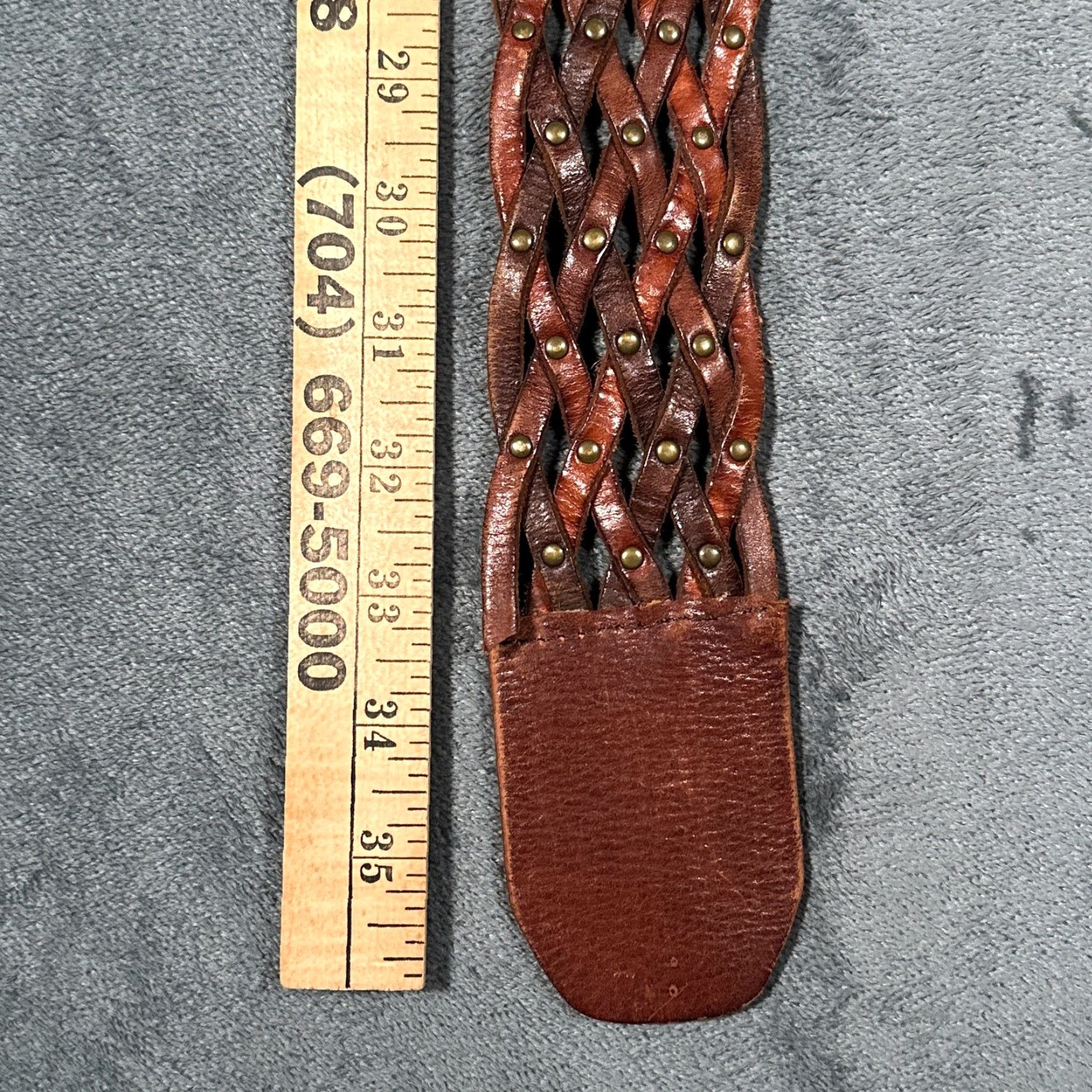 Fossil VINTAGE Fossil Leather Belt Women Large Wide Brass Studded Boho Woven Pattern Size ONE SIZE - 7 Thumbnail