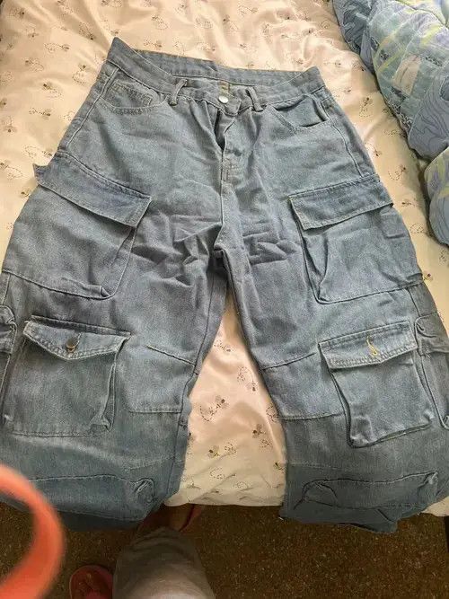 Jean Multi-Pocket Washed Street Fashion High Waist Cargo Pants Size US 29 - 3 Thumbnail