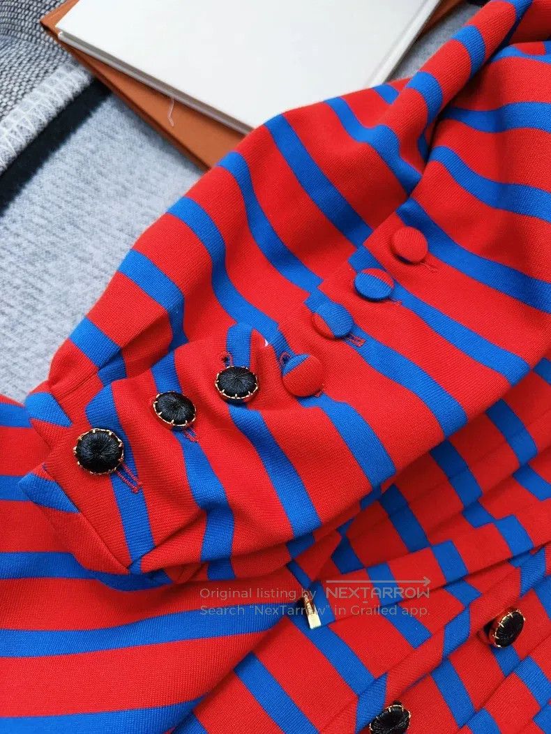 Louis Vuitton Louis Vuitton Red and blue striped 3-D bubble sleeve ruffl Size XS / US 0-2 / IT 36-38 - 5 Thumbnail