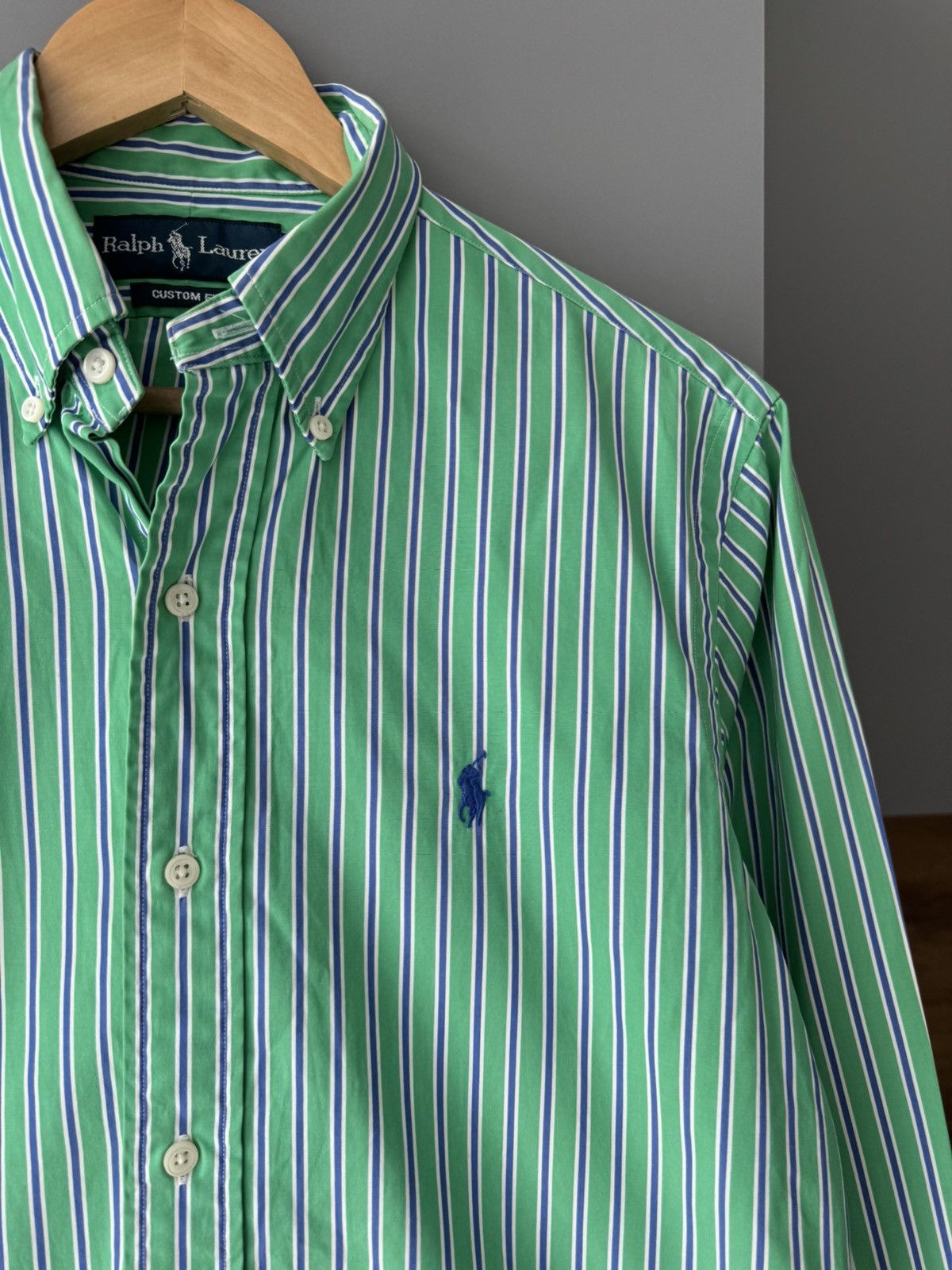 Polo Ralph Lauren × Vintage Polo Ralph Lauren Striped Classic Fit White Green Shirt Size US L / EU 52-54 / 3 - 4 Thumbnail