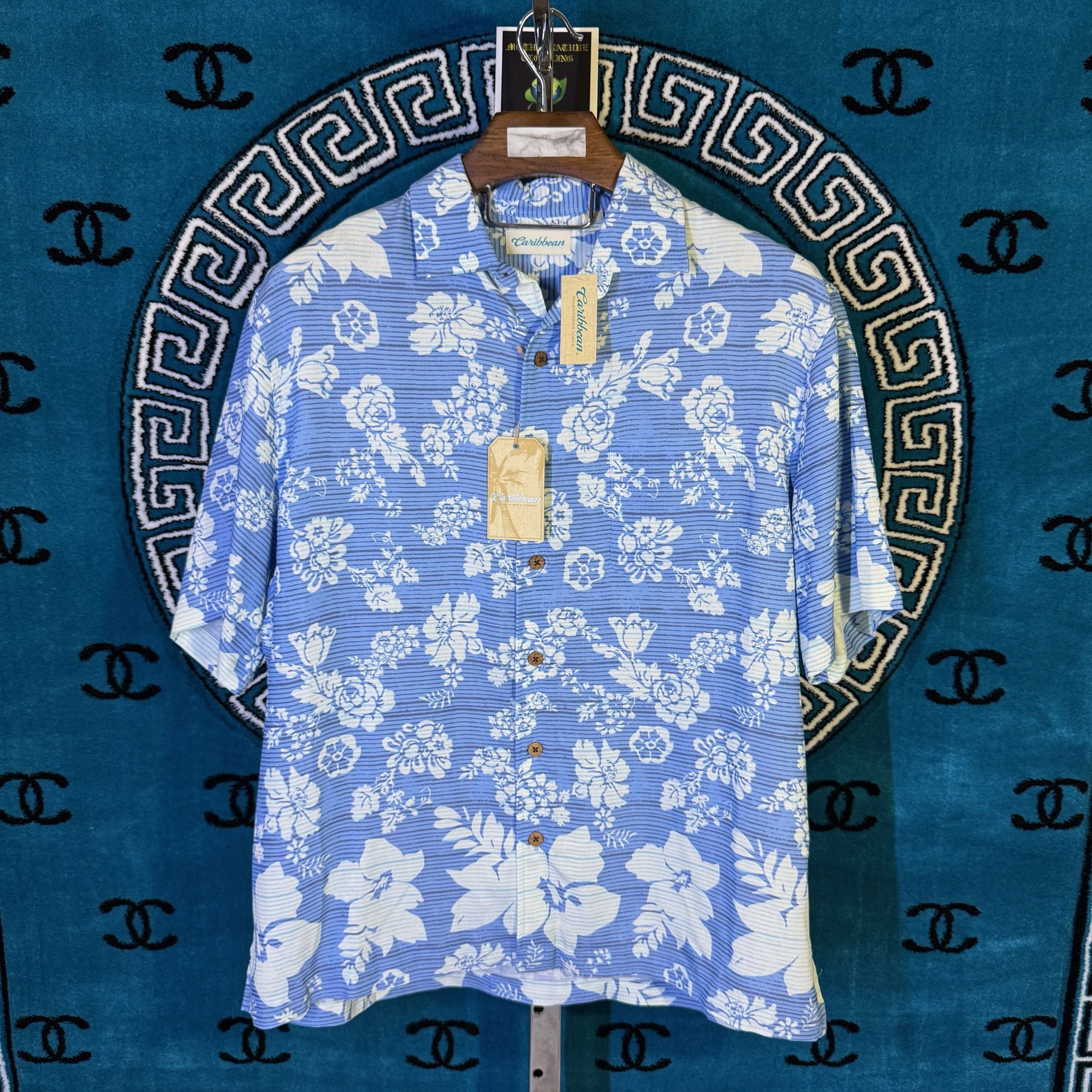 Caribbean NEW AZURE HIBISCUS & FLORA DETAILLES SHIRT Size US XL / EU 56 / 4 - 1 Preview