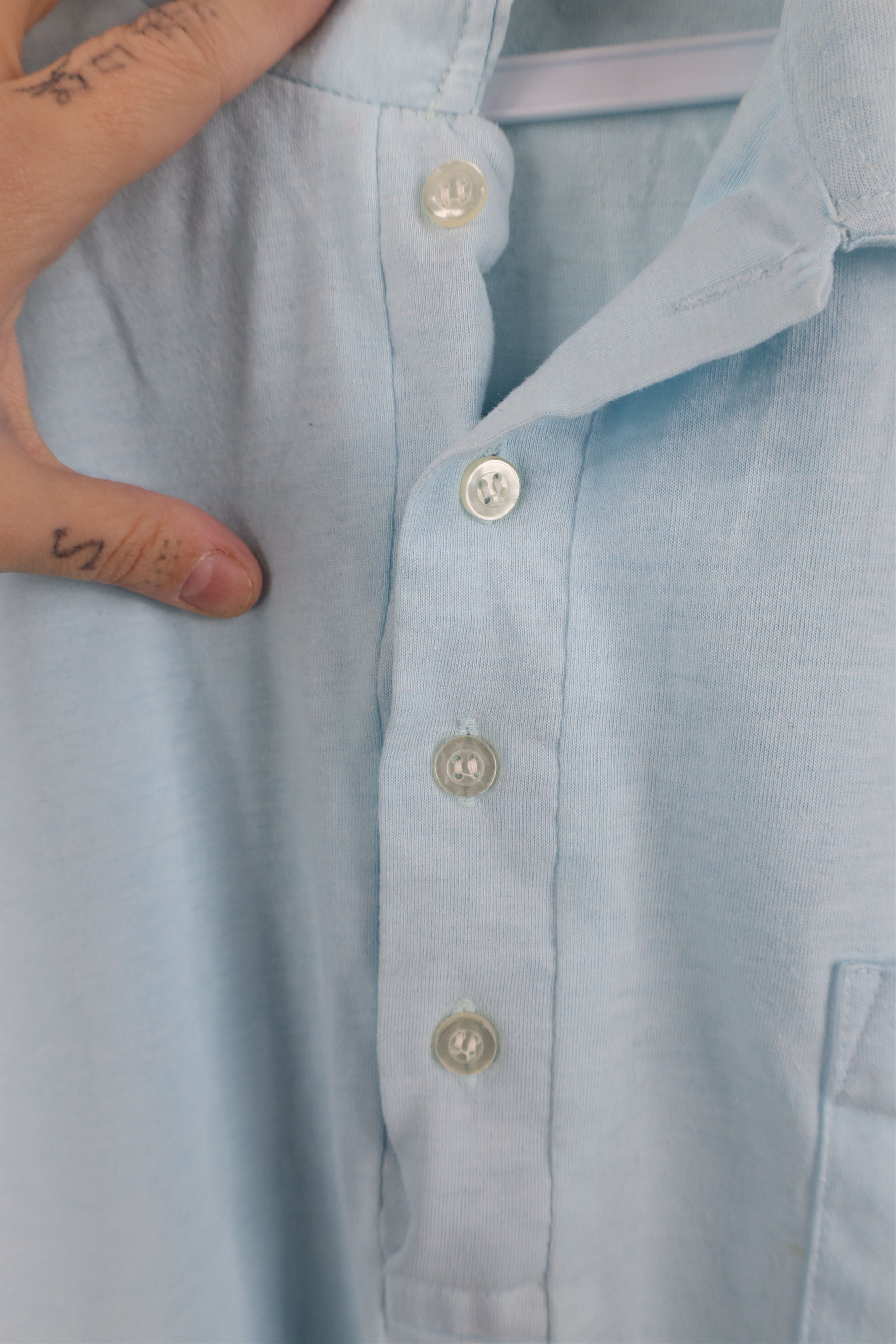 Vintage Vintage 70s Streetwear Collared Polo Shirt Carolina Blue Size US L / EU 52-54 / 3 - 6 Thumbnail