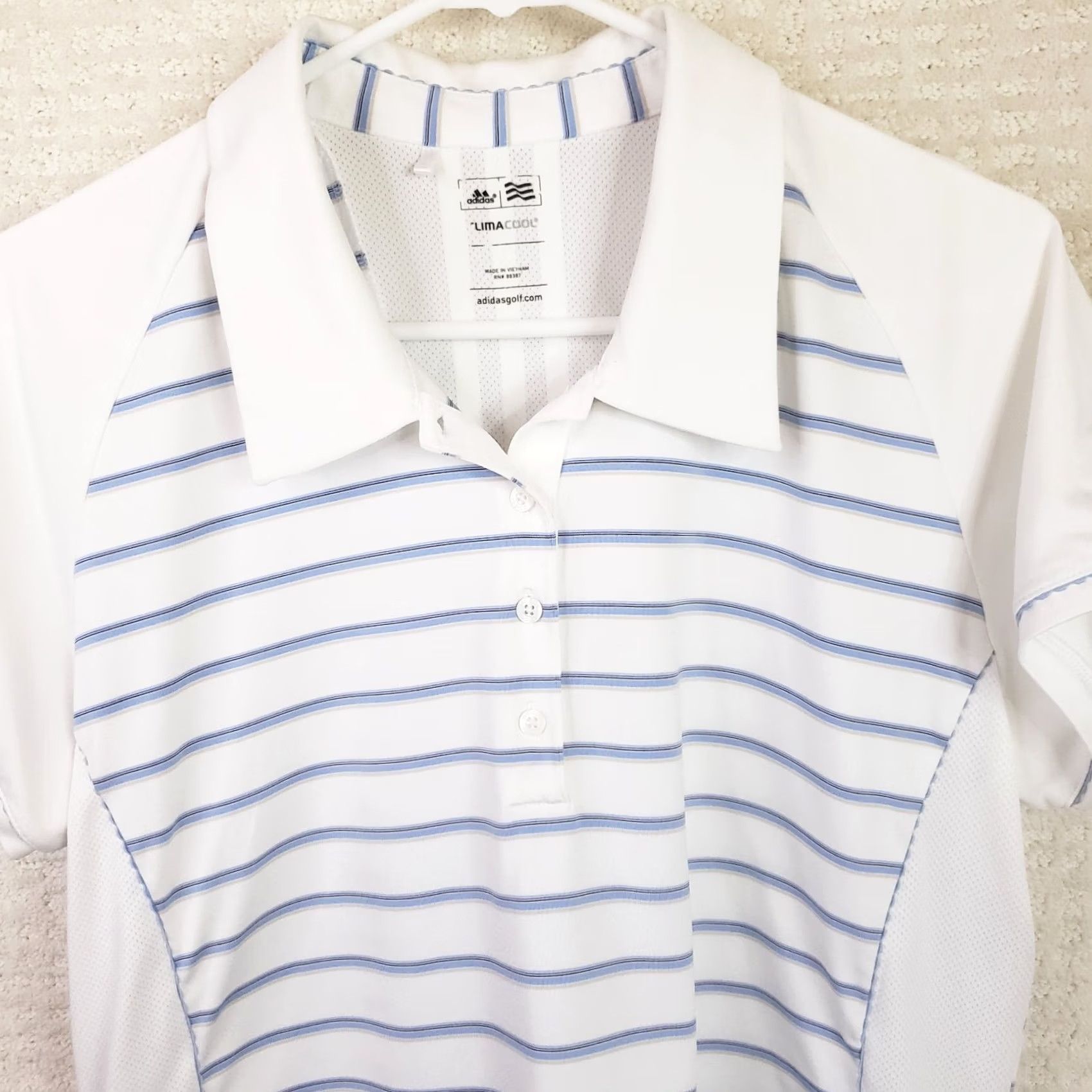 Adidas Adidas Women's L Shirt White Blue Striped Climacool Golf Polo Short Sleeve Size L / US 10 / IT 46 - 2 Thumbnail