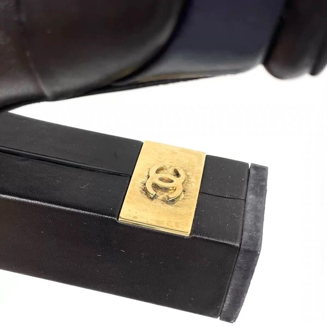 Chanel Chanel black and navy blue leather CC knee-high boots Size US 6.5 / IT 36.5 - 3 Thumbnail