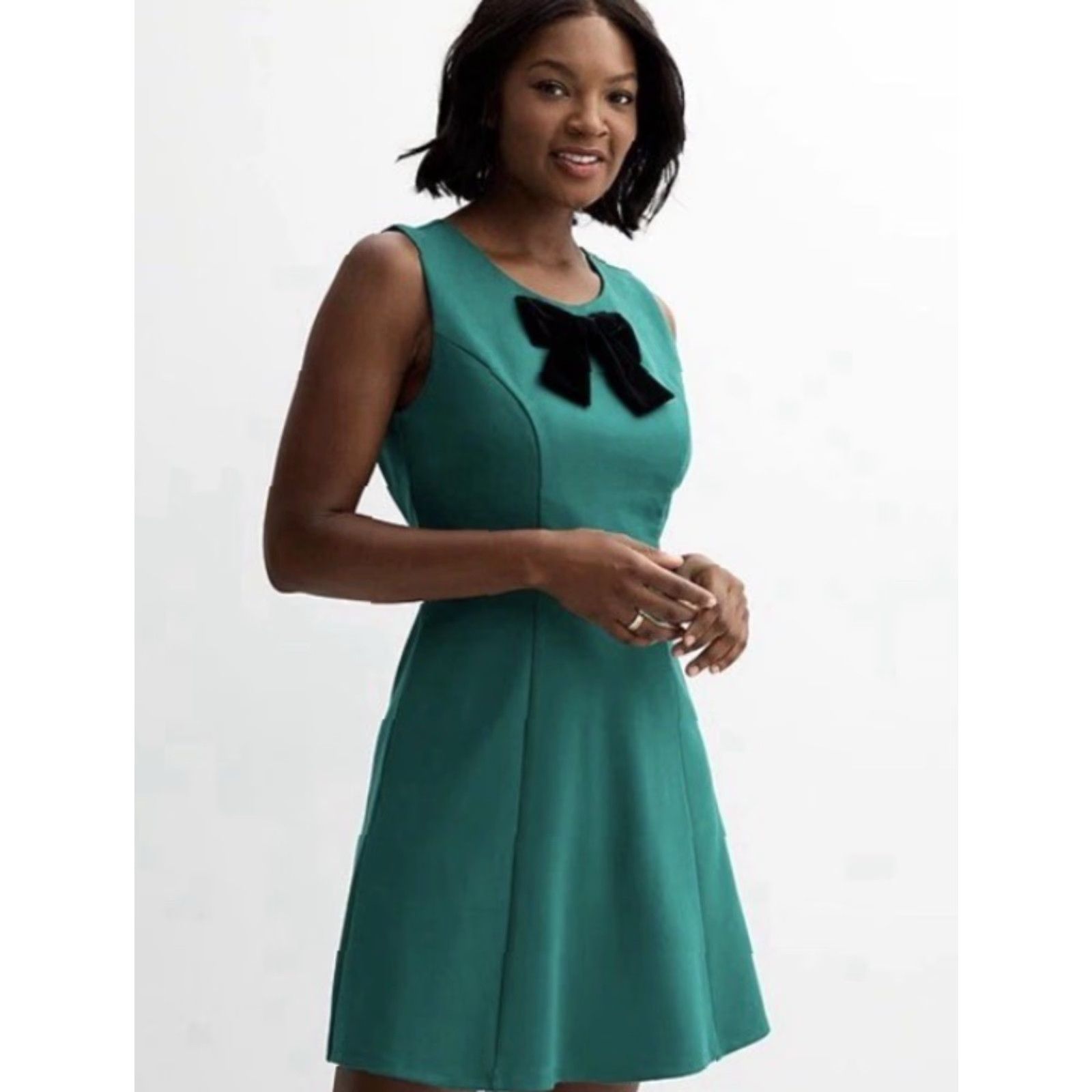 Vintage Draper James XL Green Sleeveless Velvet BLACK BOW TIE Ponte Dress pockets Flared Size XL / US 12-14 / IT 48-50 - 4 Thumbnail