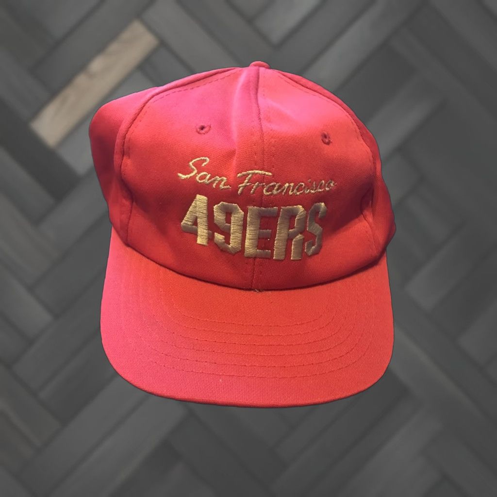 Vintage VINTAGE San Francisco 49ers Script Red Snap Back McDonalds House Men's One Size Red 49ers NFL Team Adjustable Cotton Hat Size ONE SIZE - 1 Thumbnail